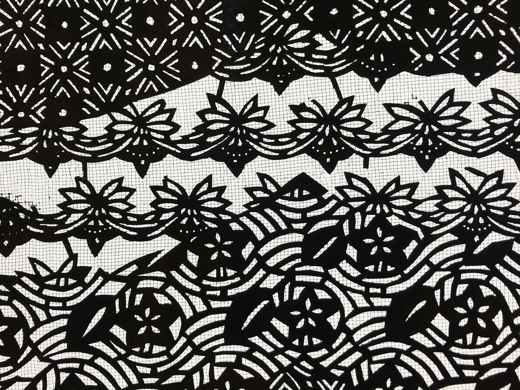 Antique Japanese Katagami Kimono Paper Stencil Katazome Flowers Design 4Y573