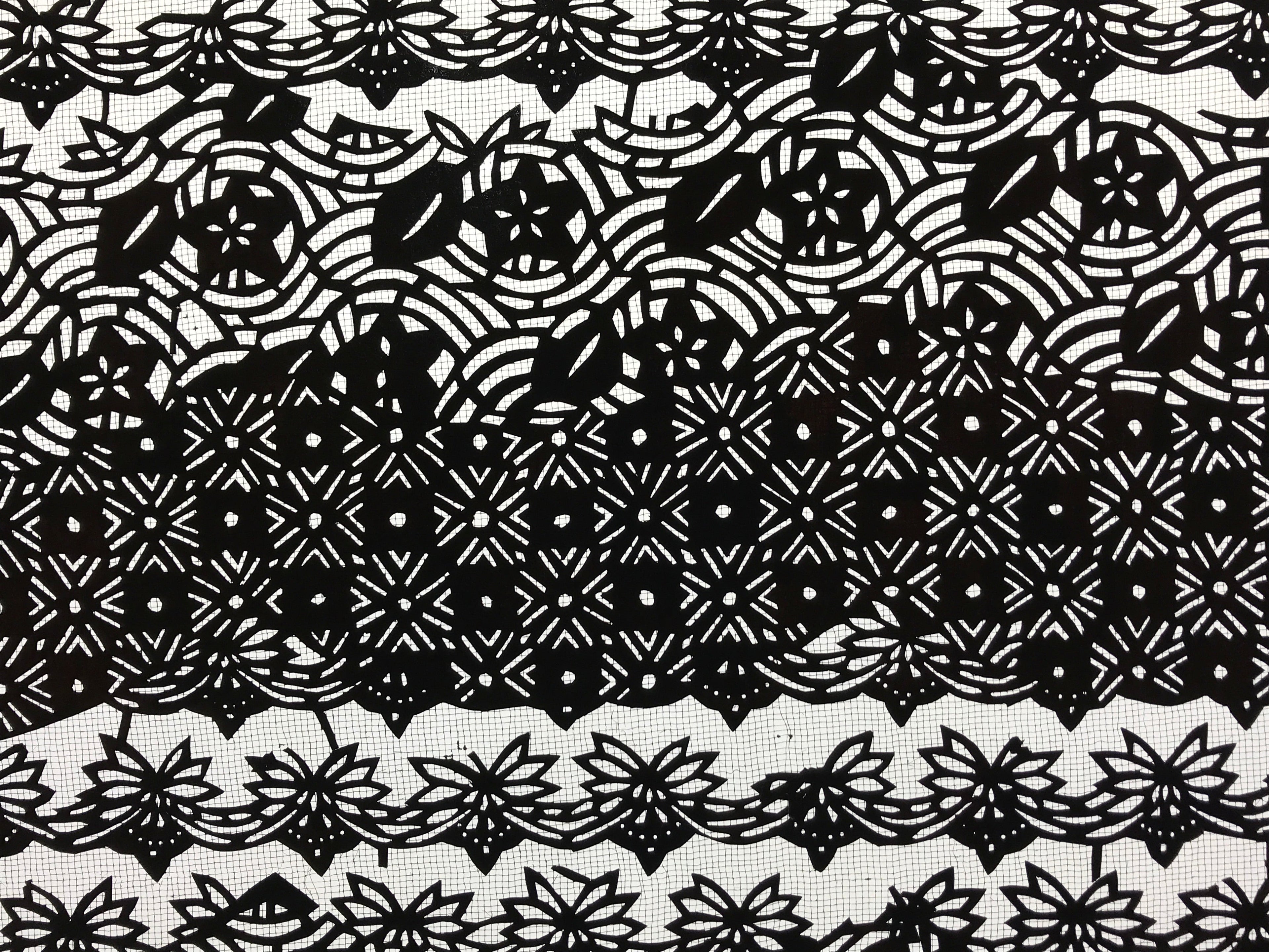Antique Japanese Katagami Kimono Paper Stencil Katazome Flowers Design 4Y573
