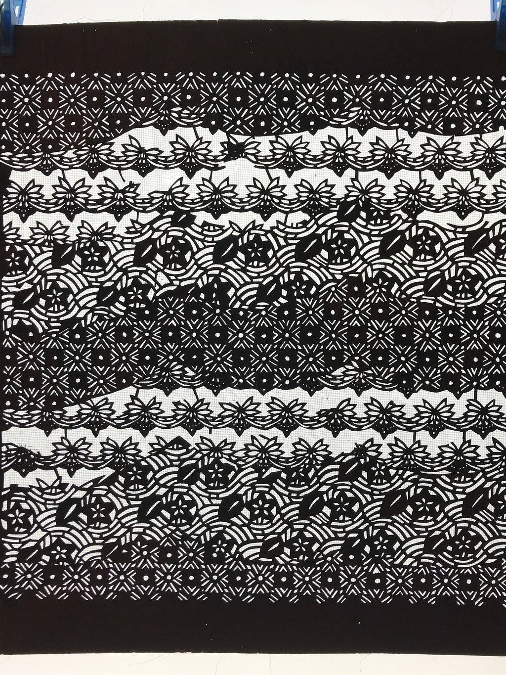 Antique Japanese Katagami Kimono Paper Stencil Katazome Flowers Design 4Y573