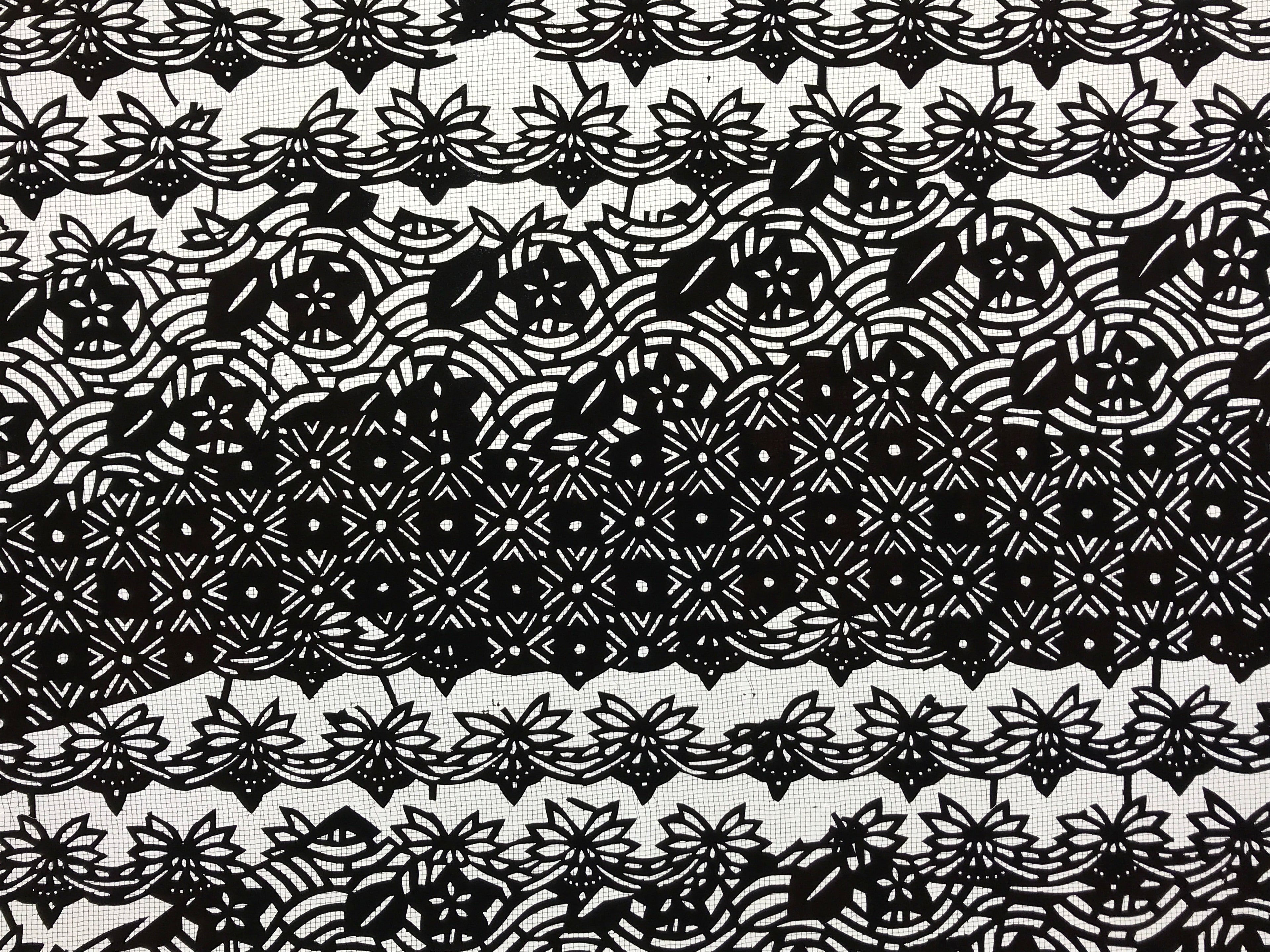 Antique Japanese Katagami Kimono Paper Stencil Katazome Flowers Design 4Y573