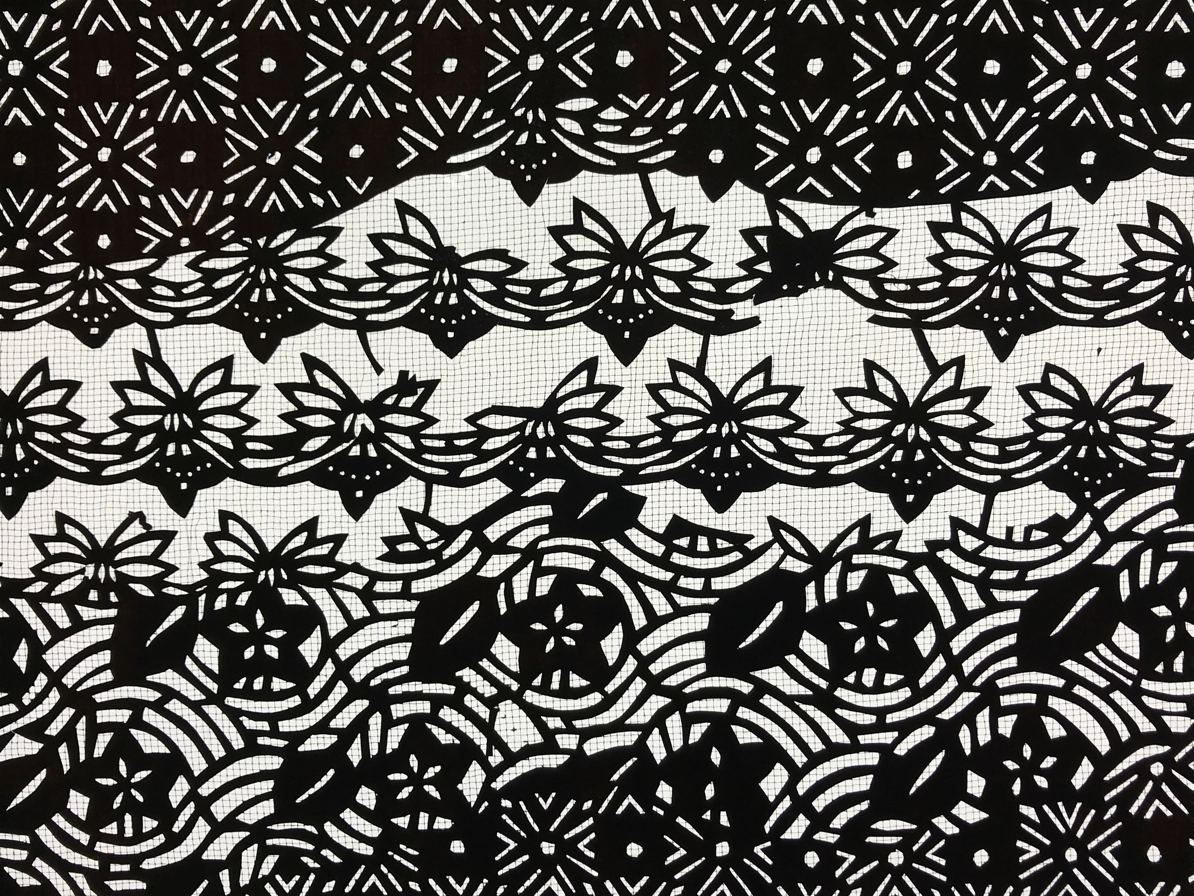 Antique Japanese Katagami Kimono Paper Stencil Katazome Flowers Design 4Y573