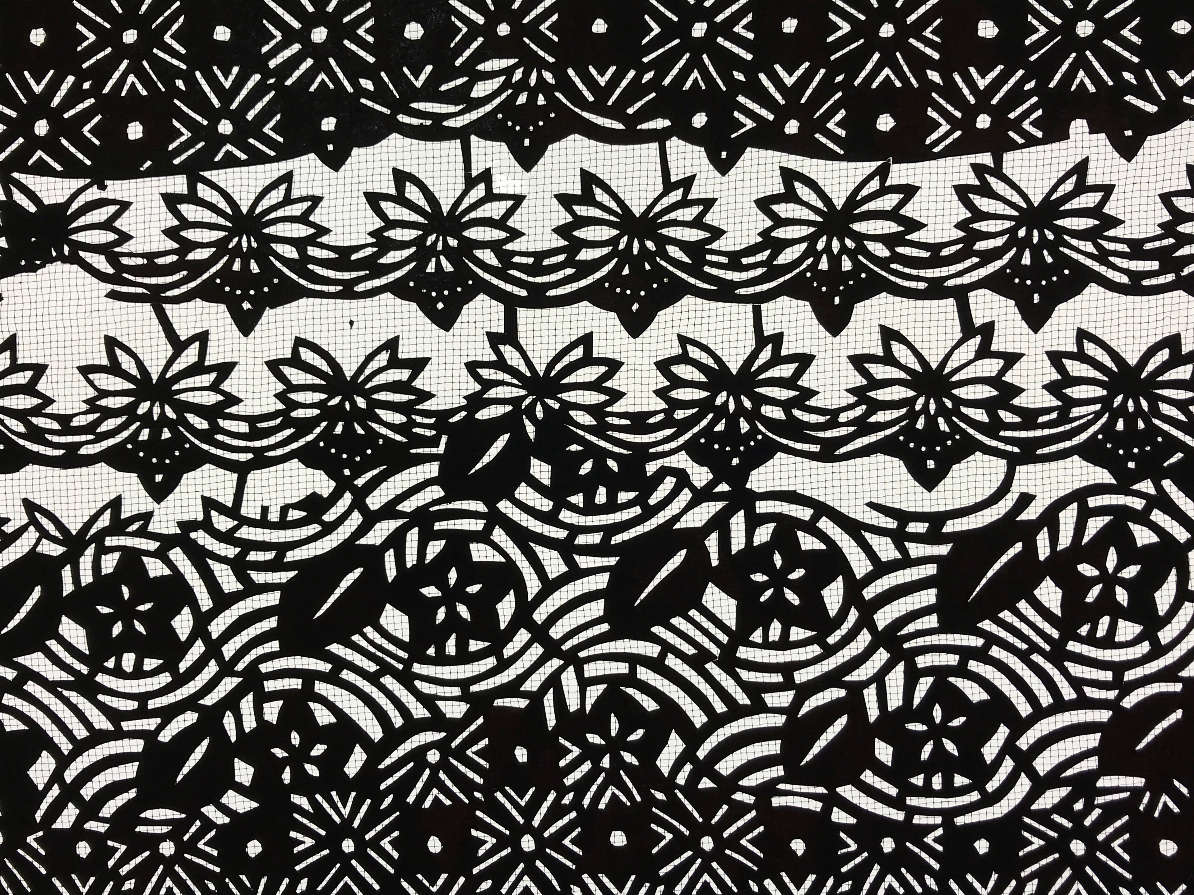 Antique Japanese Katagami Kimono Paper Stencil Katazome Flowers Design 4Y573