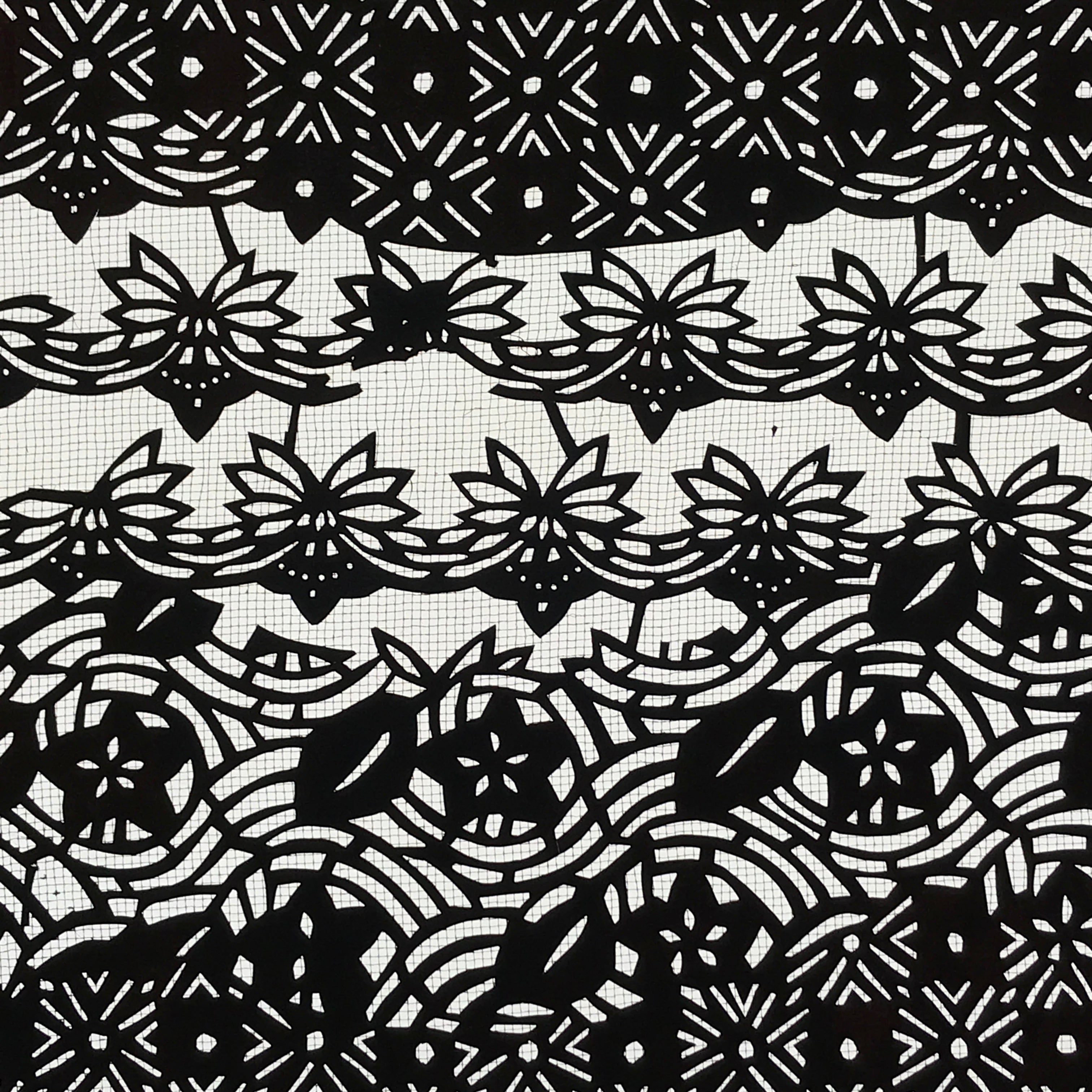 Antique Japanese Katagami Kimono Paper Stencil Katazome Flowers Design 4Y573