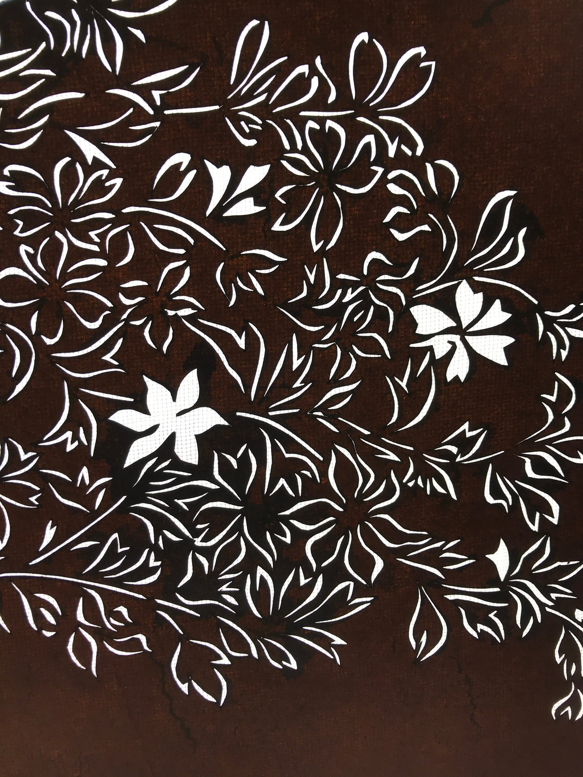 Antique Japanese Katagami Kimono Paper Stencil Katazome Flowers Design 4Y582