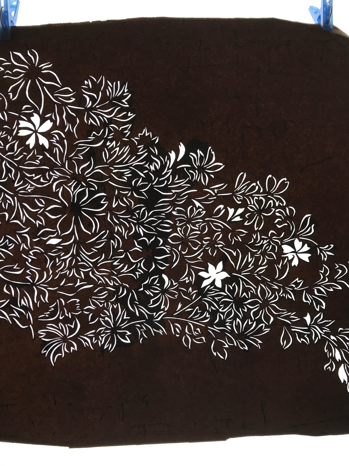 Antique Japanese Katagami Kimono Paper Stencil Katazome Flowers Design 4Y582