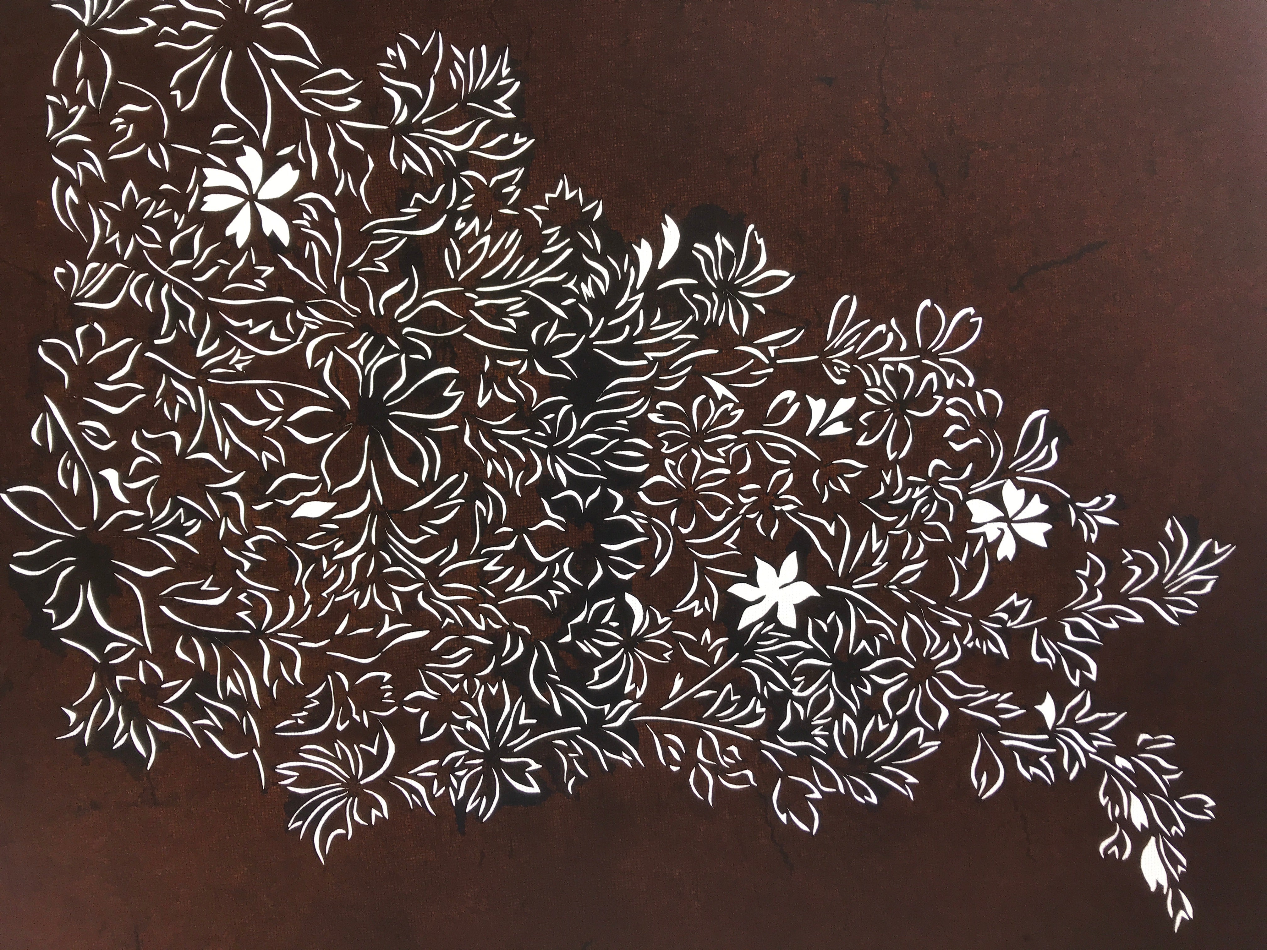 Antique Japanese Katagami Kimono Paper Stencil Katazome Flowers Design 4Y582