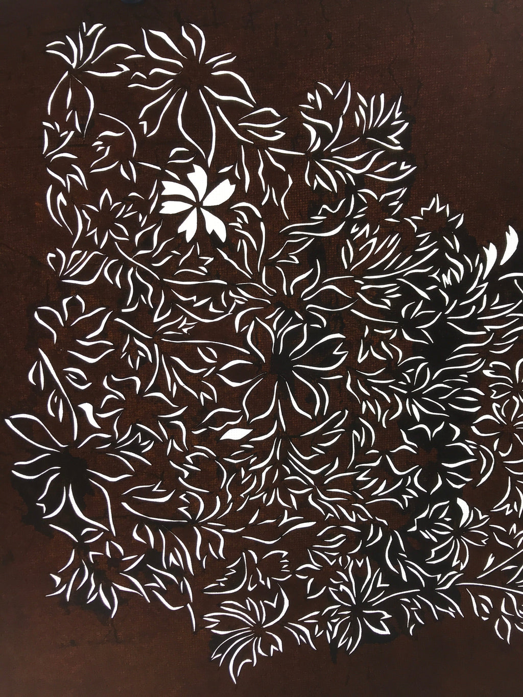 Antique Japanese Katagami Kimono Paper Stencil Katazome Flowers Design 4Y582