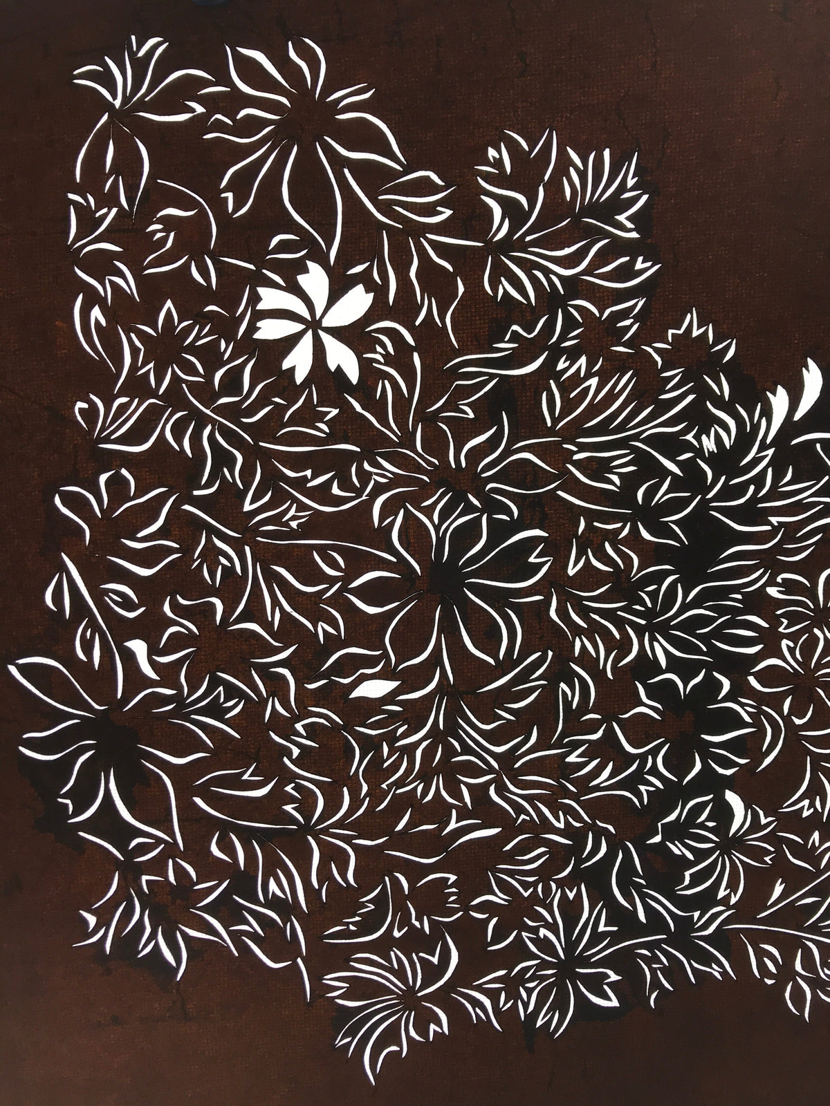 Antique Japanese Katagami Kimono Paper Stencil Katazome Flowers Design 4Y582