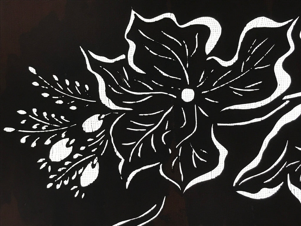 Antique Japanese Katagami Kimono Paper Stencil Katazome Flowers Leaves 4Y583