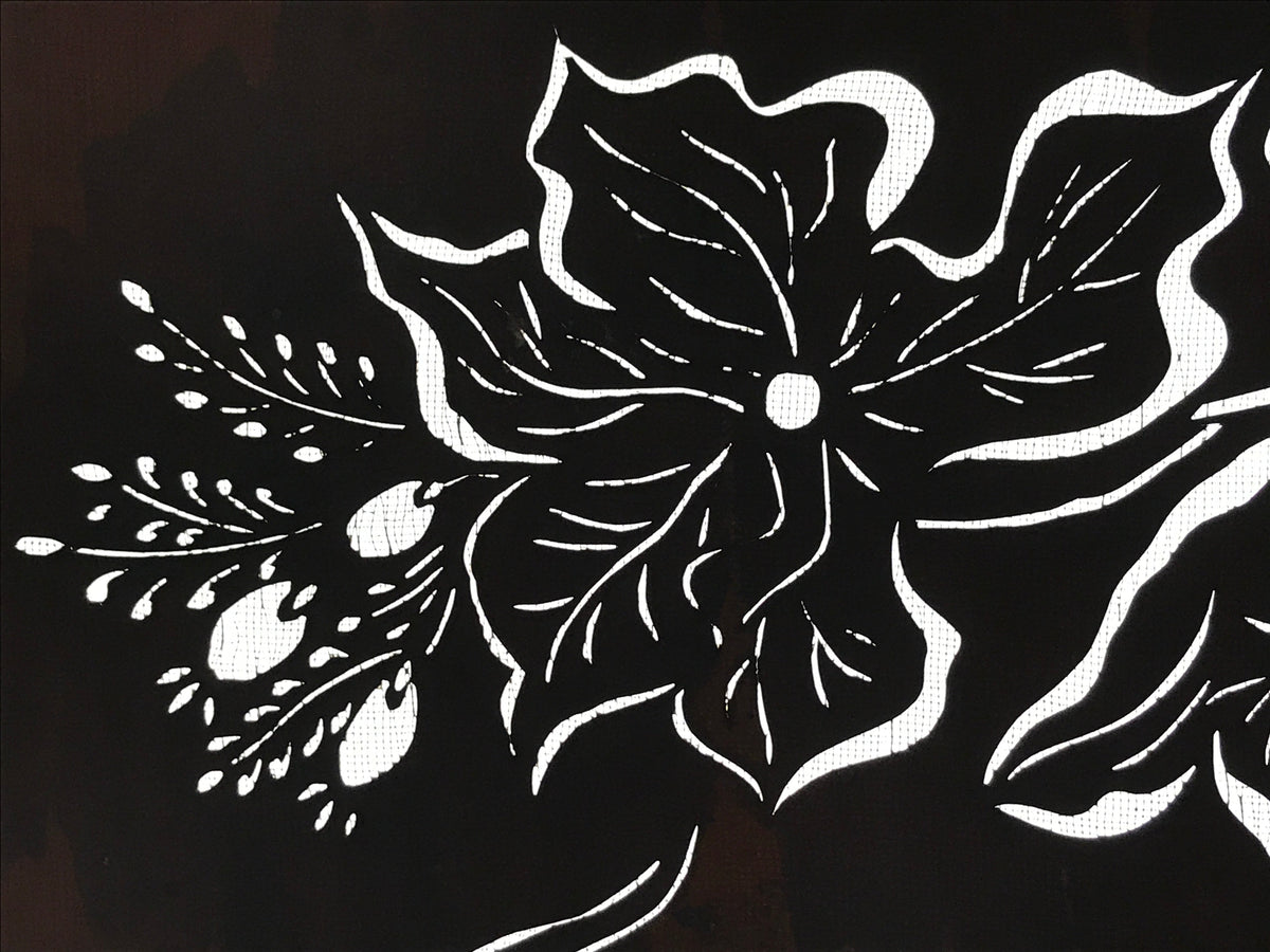 Antique Japanese Katagami Kimono Paper Stencil Katazome Flowers Leaves 4Y583