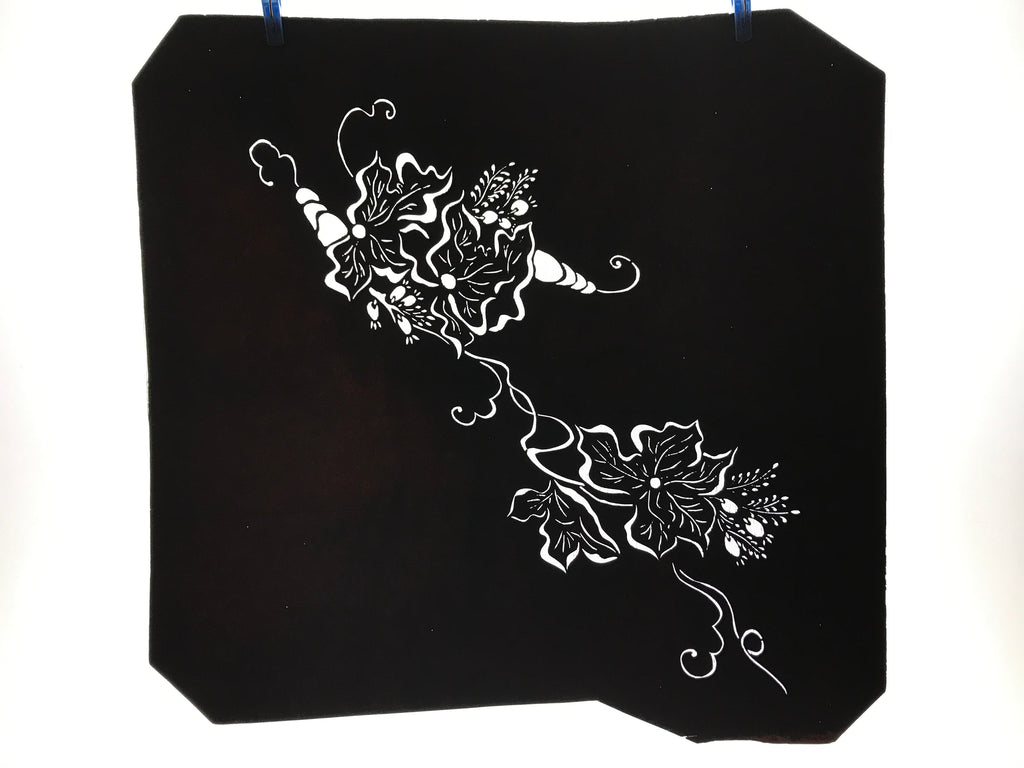 Antique Japanese Katagami Kimono Paper Stencil Katazome Flowers Leaves 4Y583