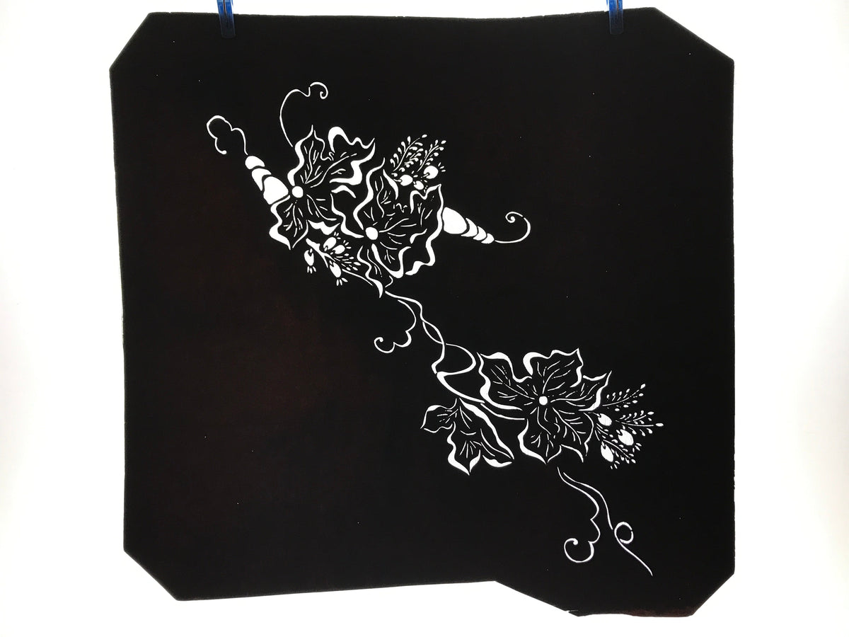 Antique Japanese Katagami Kimono Paper Stencil Katazome Flowers Leaves 4Y583