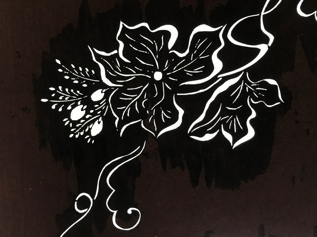 Antique Japanese Katagami Kimono Paper Stencil Katazome Flowers Leaves 4Y583