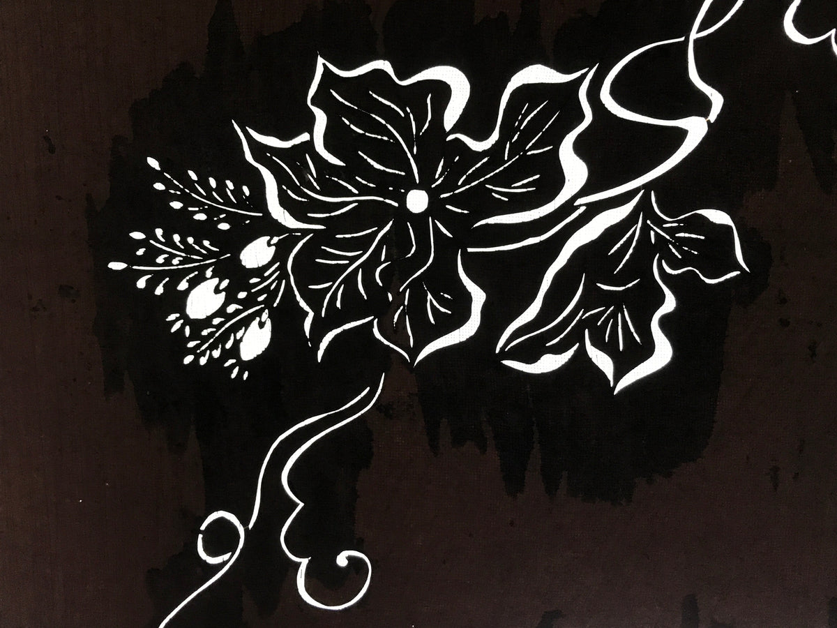 Antique Japanese Katagami Kimono Paper Stencil Katazome Flowers Leaves 4Y583