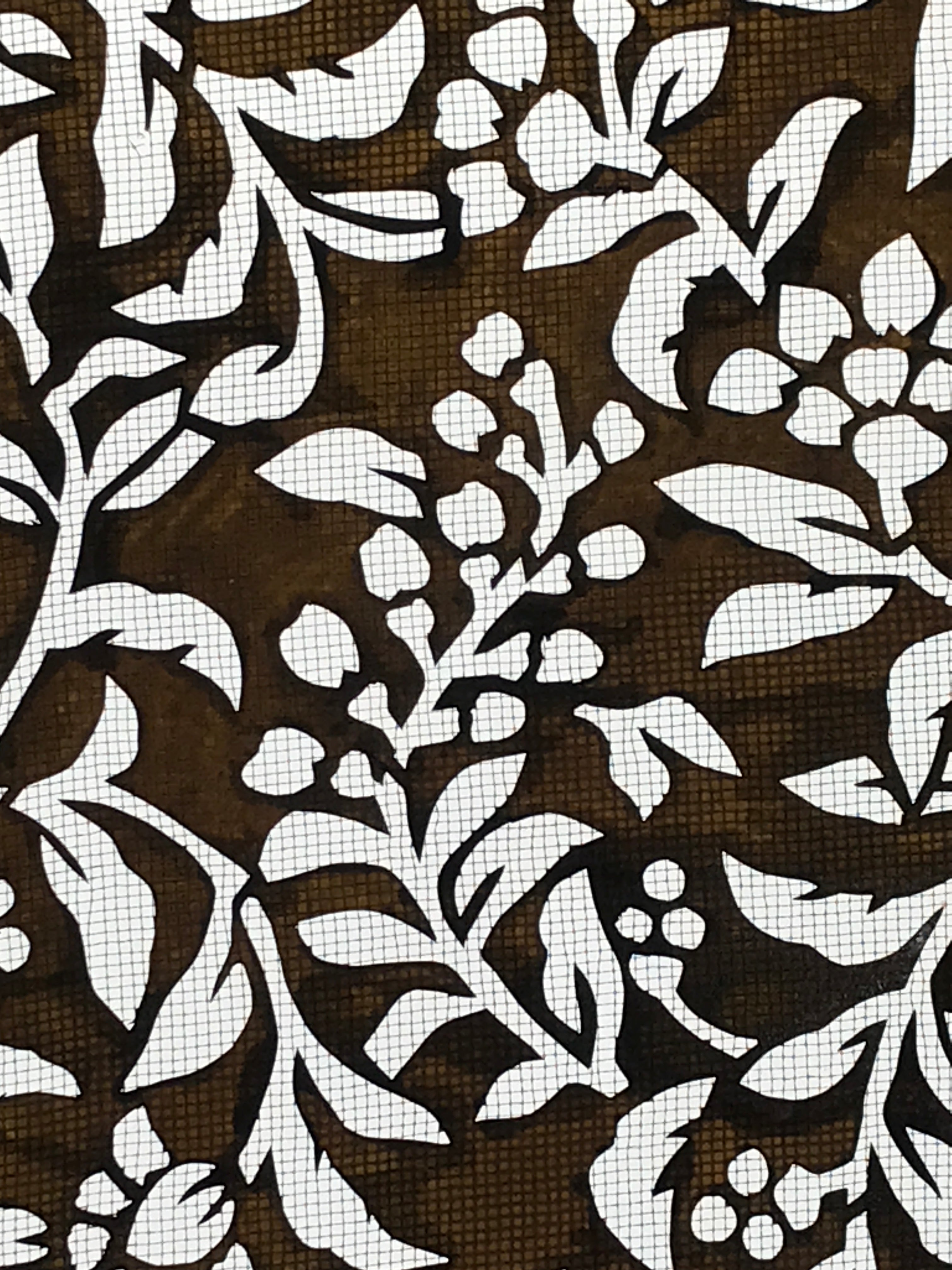 Antique Japanese Katagami Kimono Paper Stencil Katazome Flowers Pattern 4Y545