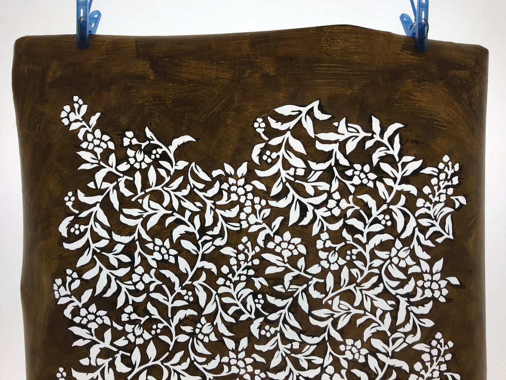 Antique Japanese Katagami Kimono Paper Stencil Katazome Flowers Pattern 4Y545