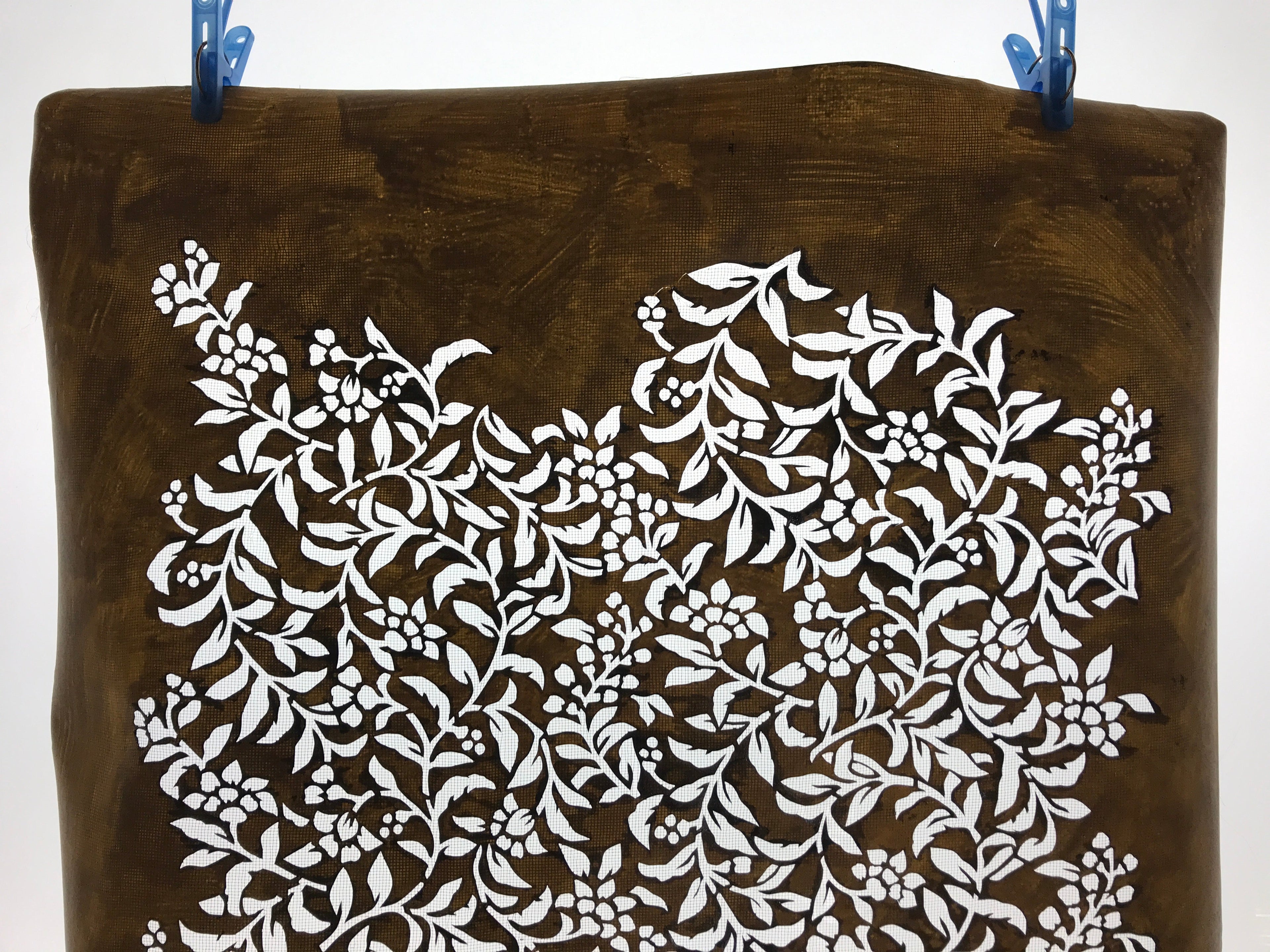 Antique Japanese Katagami Kimono Paper Stencil Katazome Flowers Pattern 4Y545