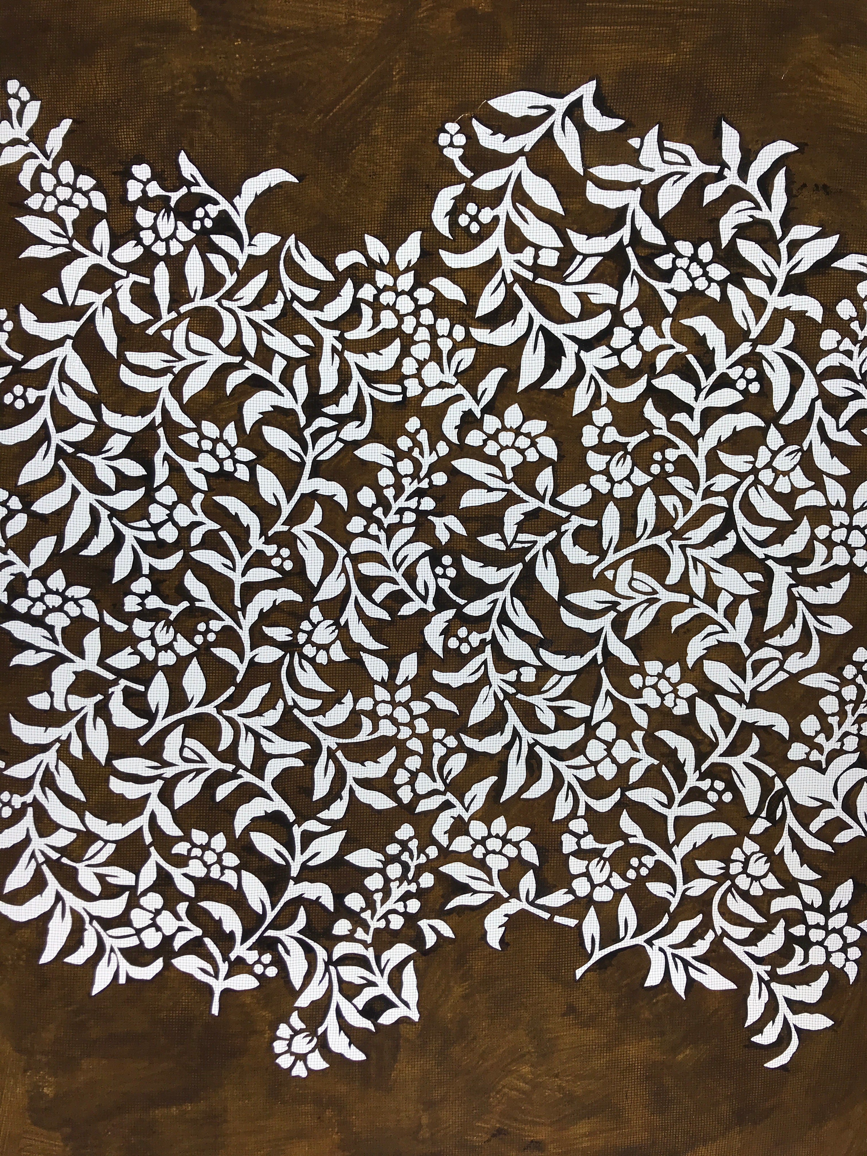 Antique Japanese Katagami Kimono Paper Stencil Katazome Flowers Pattern 4Y545