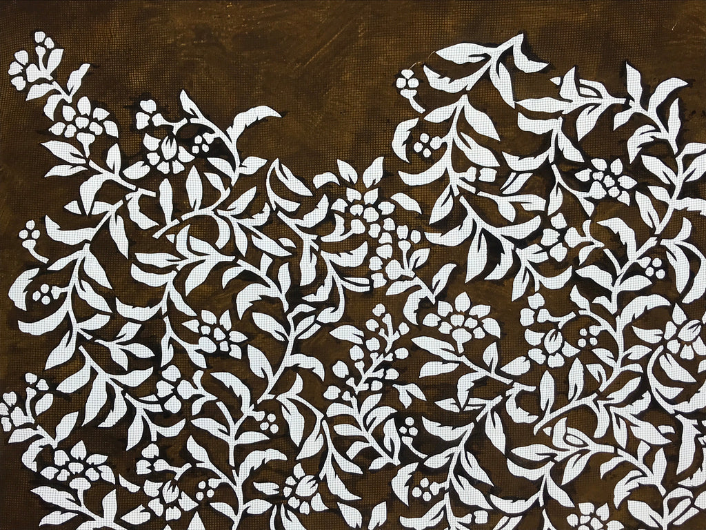Antique Japanese Katagami Kimono Paper Stencil Katazome Flowers Pattern 4Y545