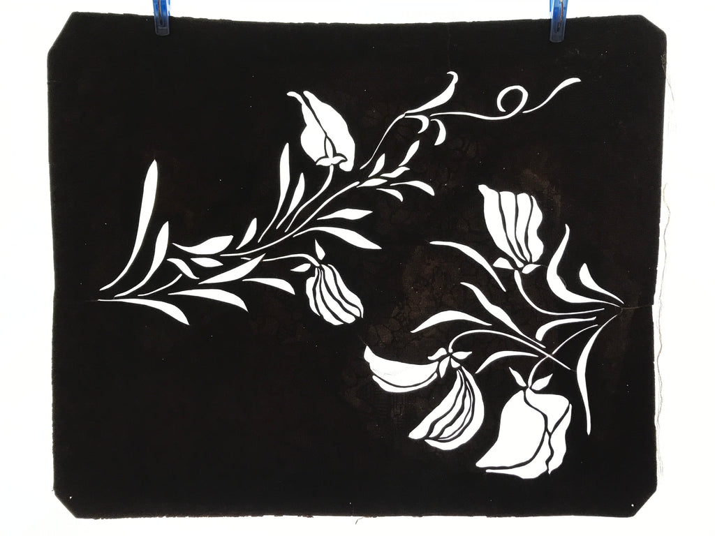 Antique Japanese Katagami Kimono Paper Stencil Katazome Flowers Plants 4Y538