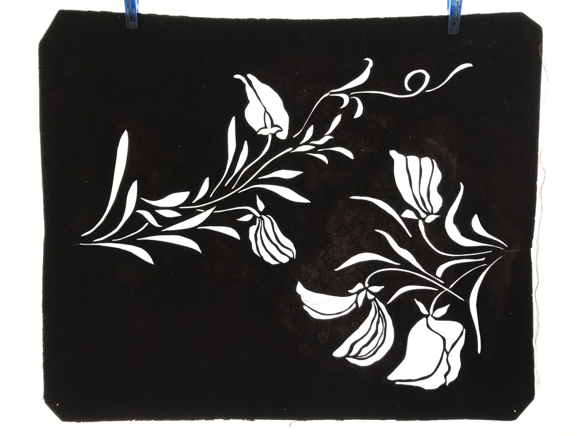 Antique Japanese Katagami Kimono Paper Stencil Katazome Flowers Plants 4Y538