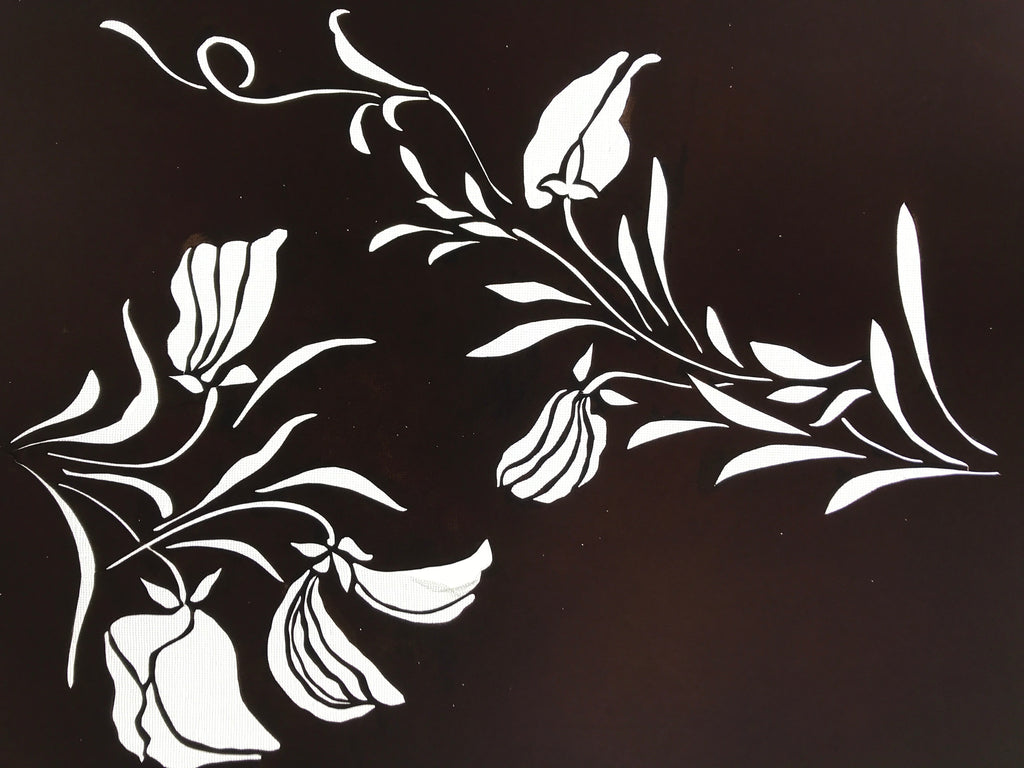 Antique Japanese Katagami Kimono Paper Stencil Katazome Flowers Plants 4Y538