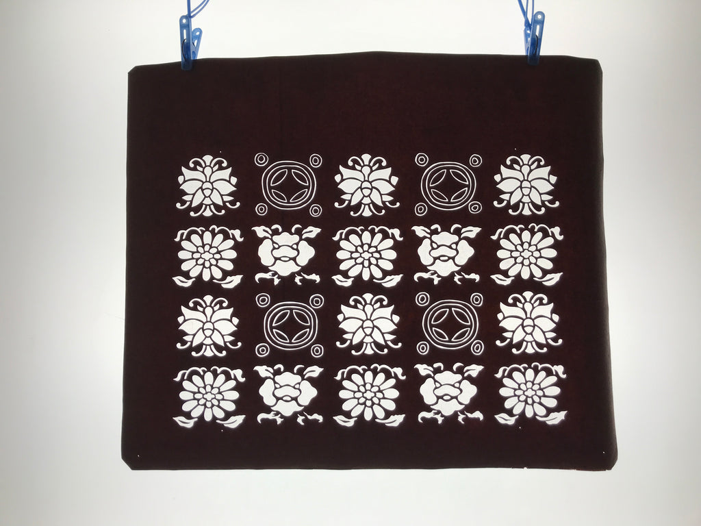 Antique Japanese Katagami Kimono Paper Stencil Katazome Flowers Shippo 4Y609
