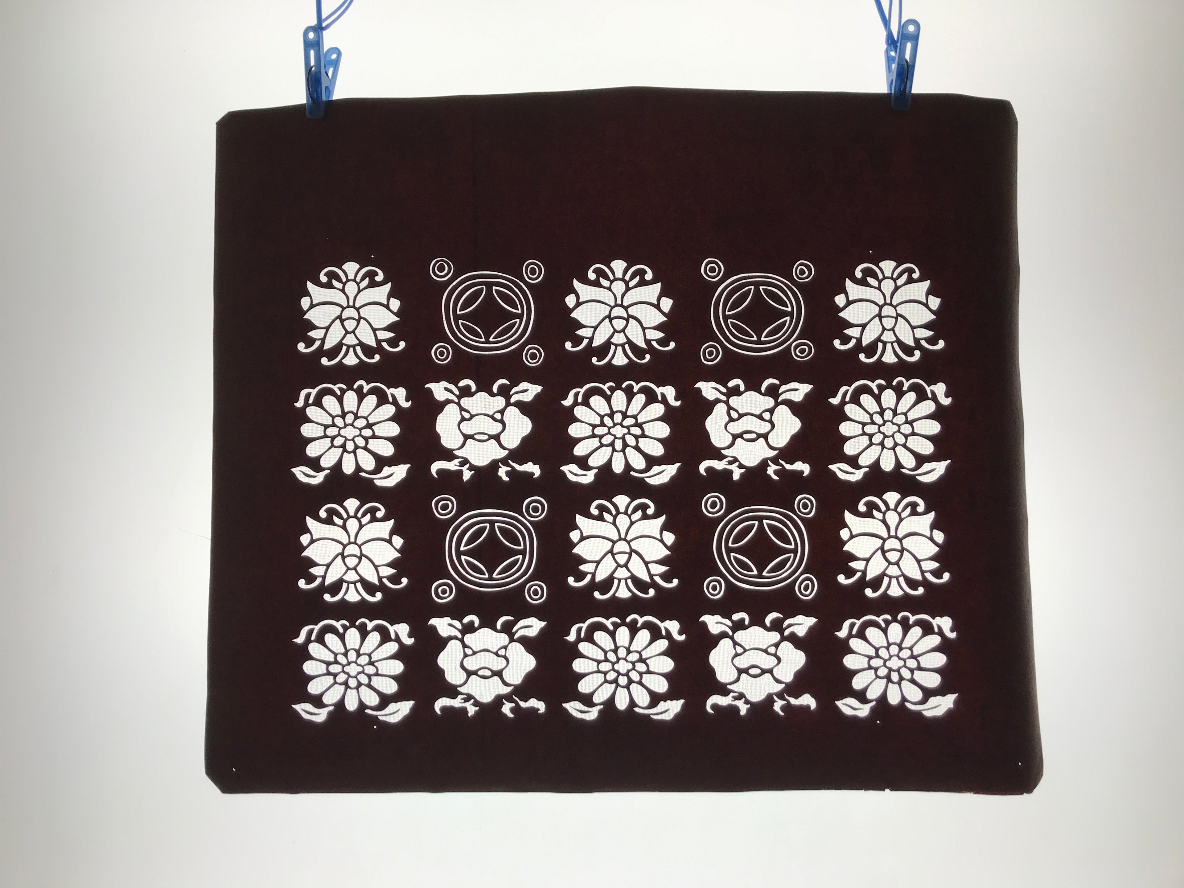 Antique Japanese Katagami Kimono Paper Stencil Katazome Flowers Shippo 4Y609