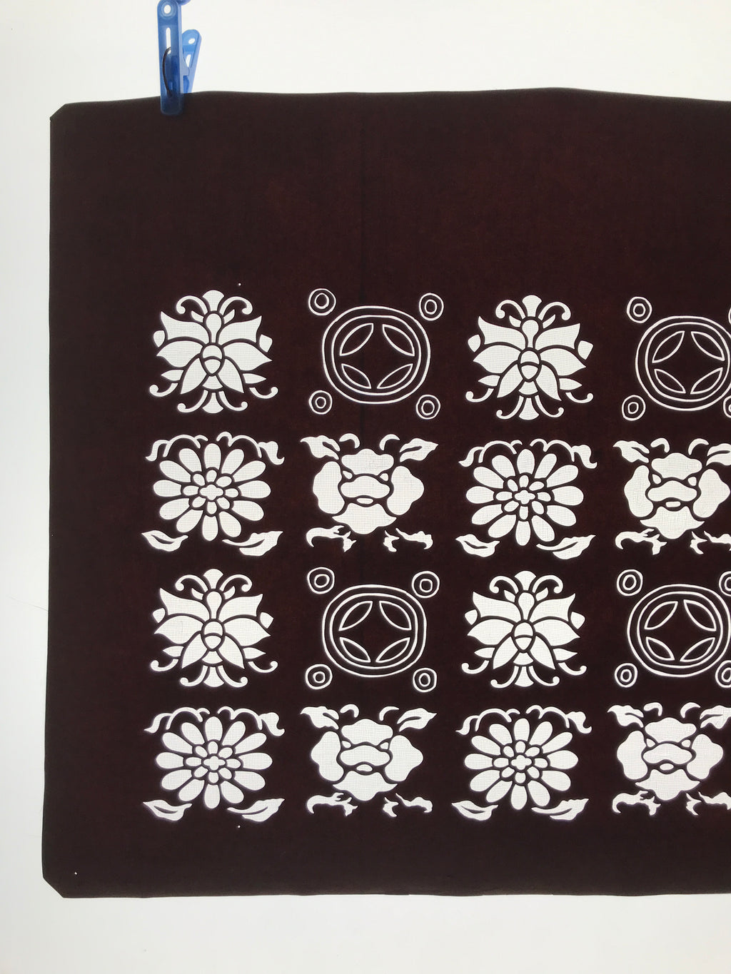 Antique Japanese Katagami Kimono Paper Stencil Katazome Flowers Shippo 4Y609