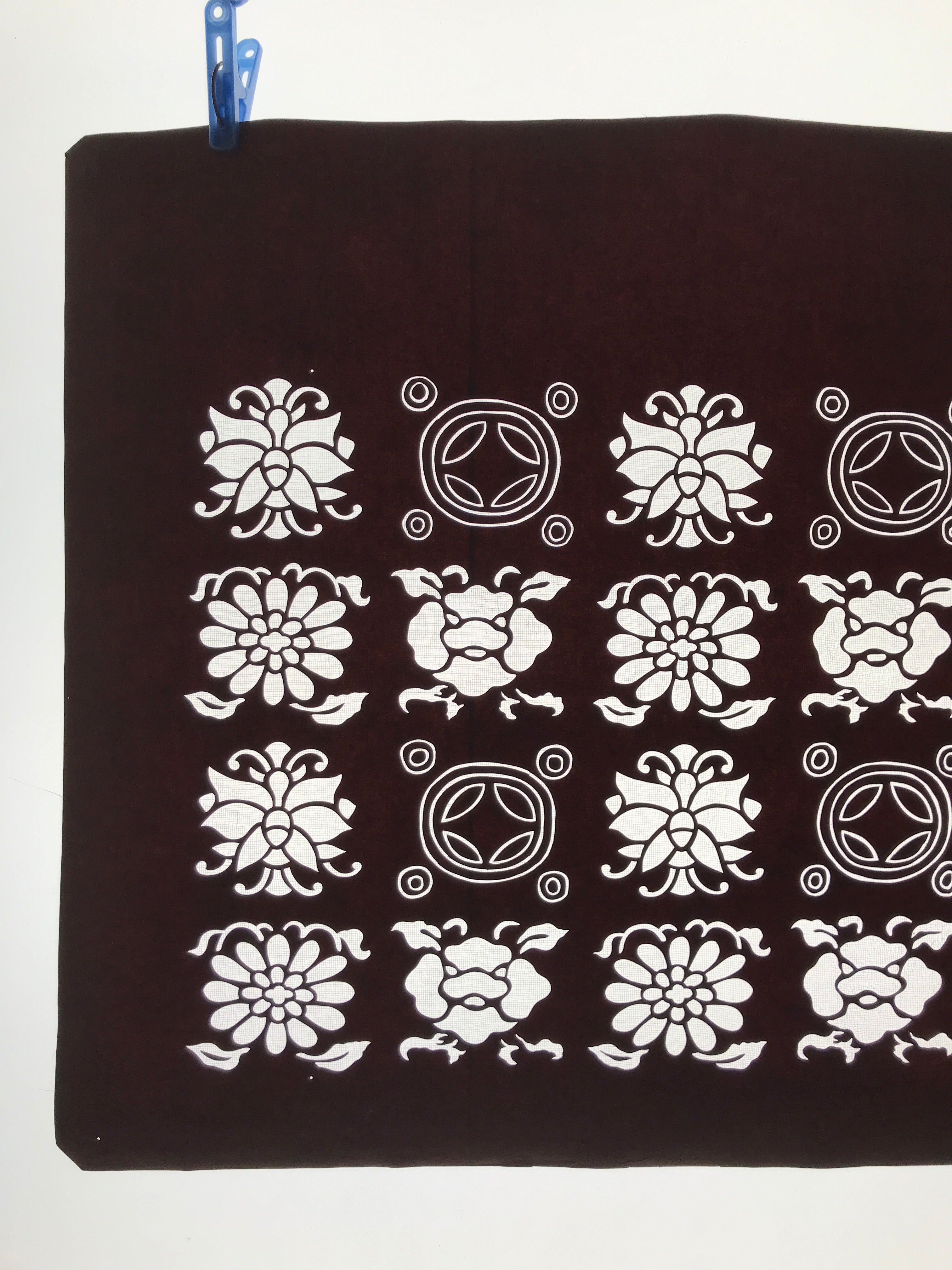 Antique Japanese Katagami Kimono Paper Stencil Katazome Flowers Shippo 4Y609