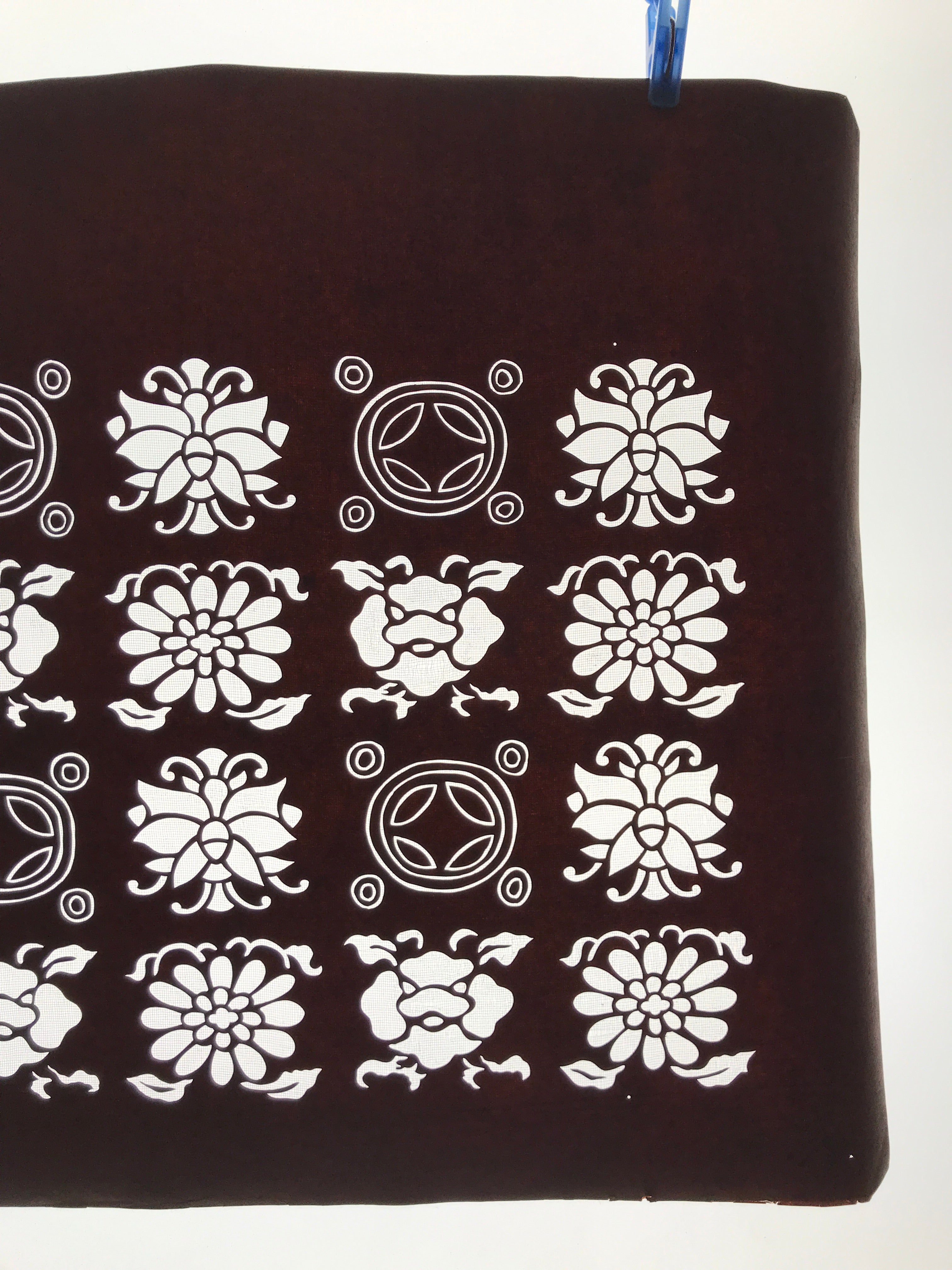 Antique Japanese Katagami Kimono Paper Stencil Katazome Flowers Shippo 4Y609