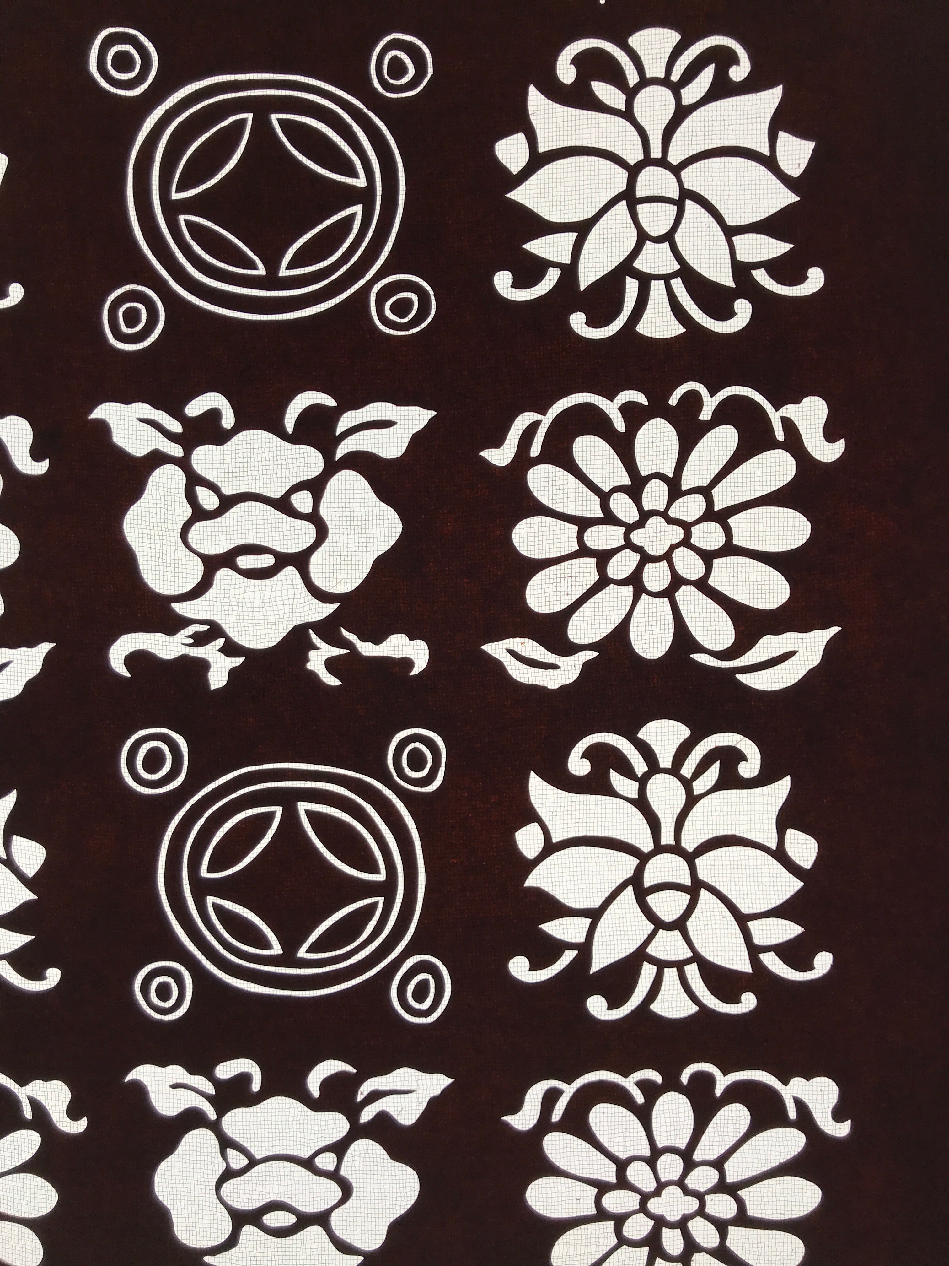 Antique Japanese Katagami Kimono Paper Stencil Katazome Flowers Shippo 4Y609