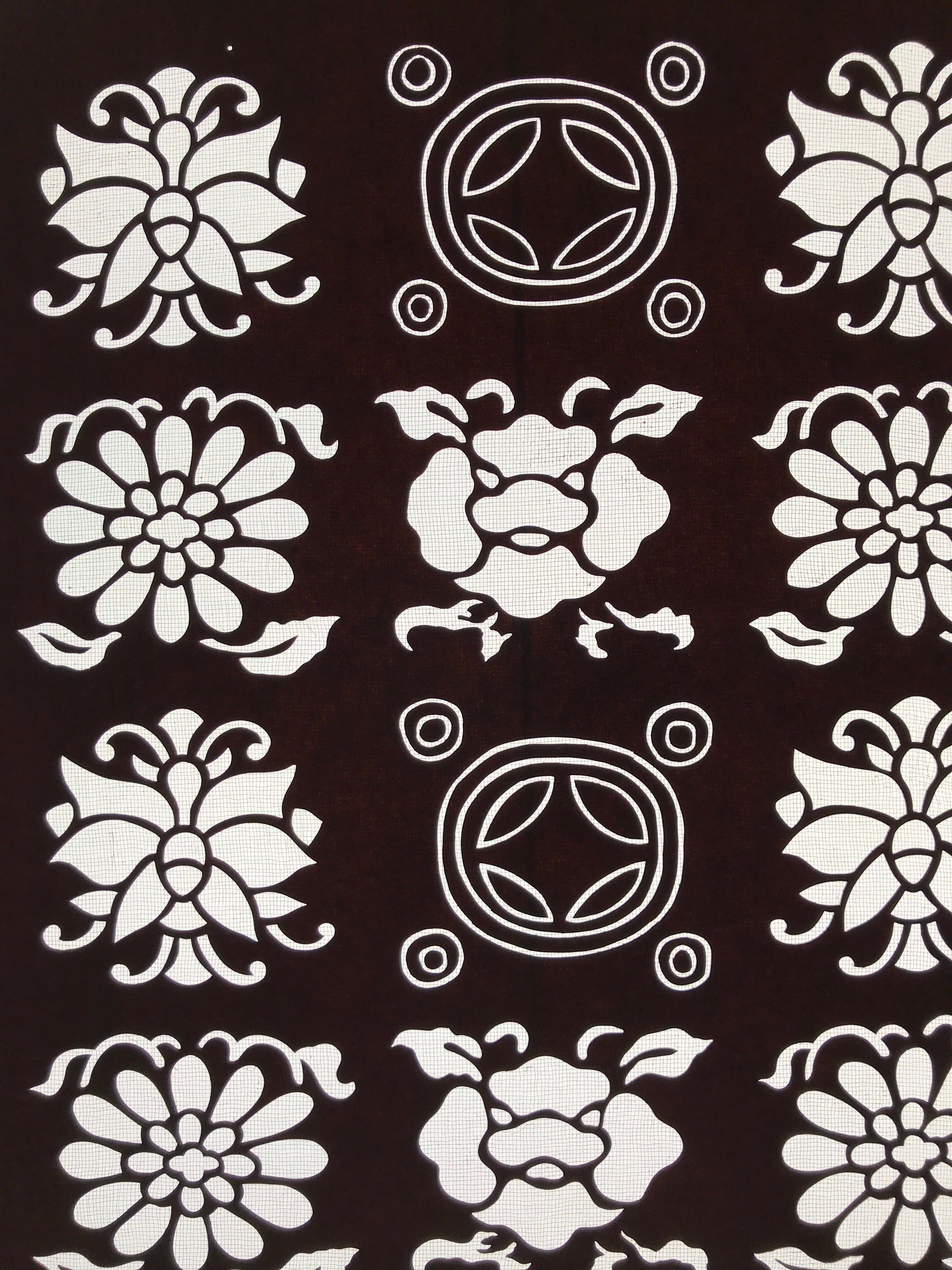 Antique Japanese Katagami Kimono Paper Stencil Katazome Flowers Shippo 4Y609