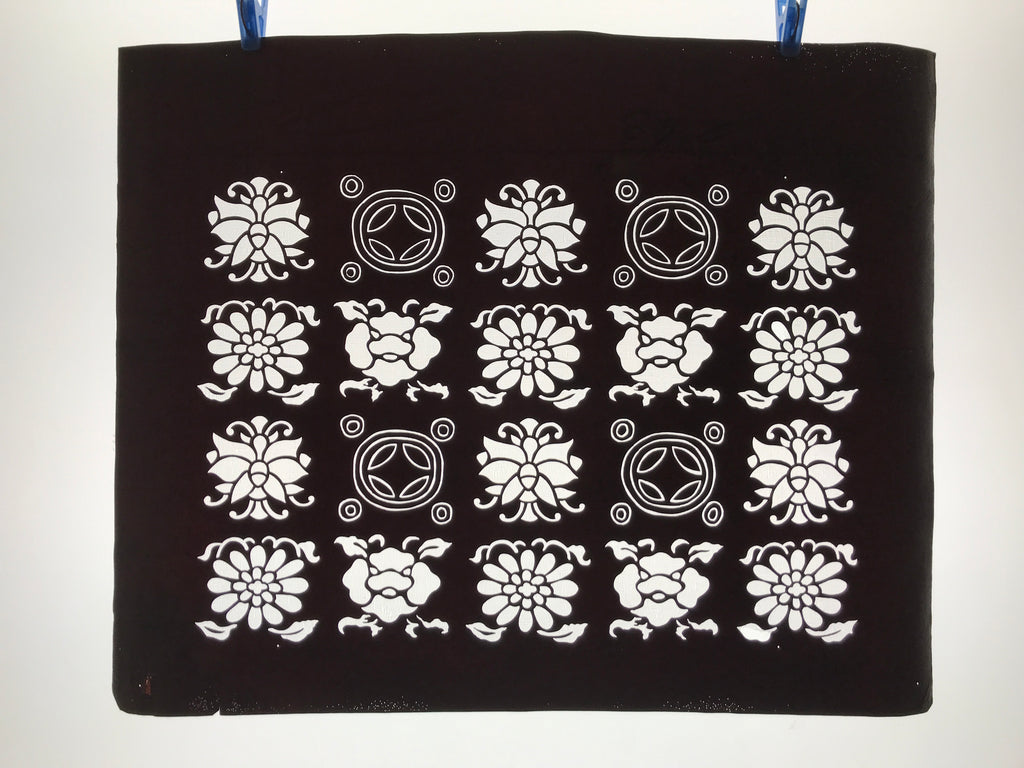 Antique Japanese Katagami Kimono Paper Stencil Katazome Flowers Shippo 4Y610