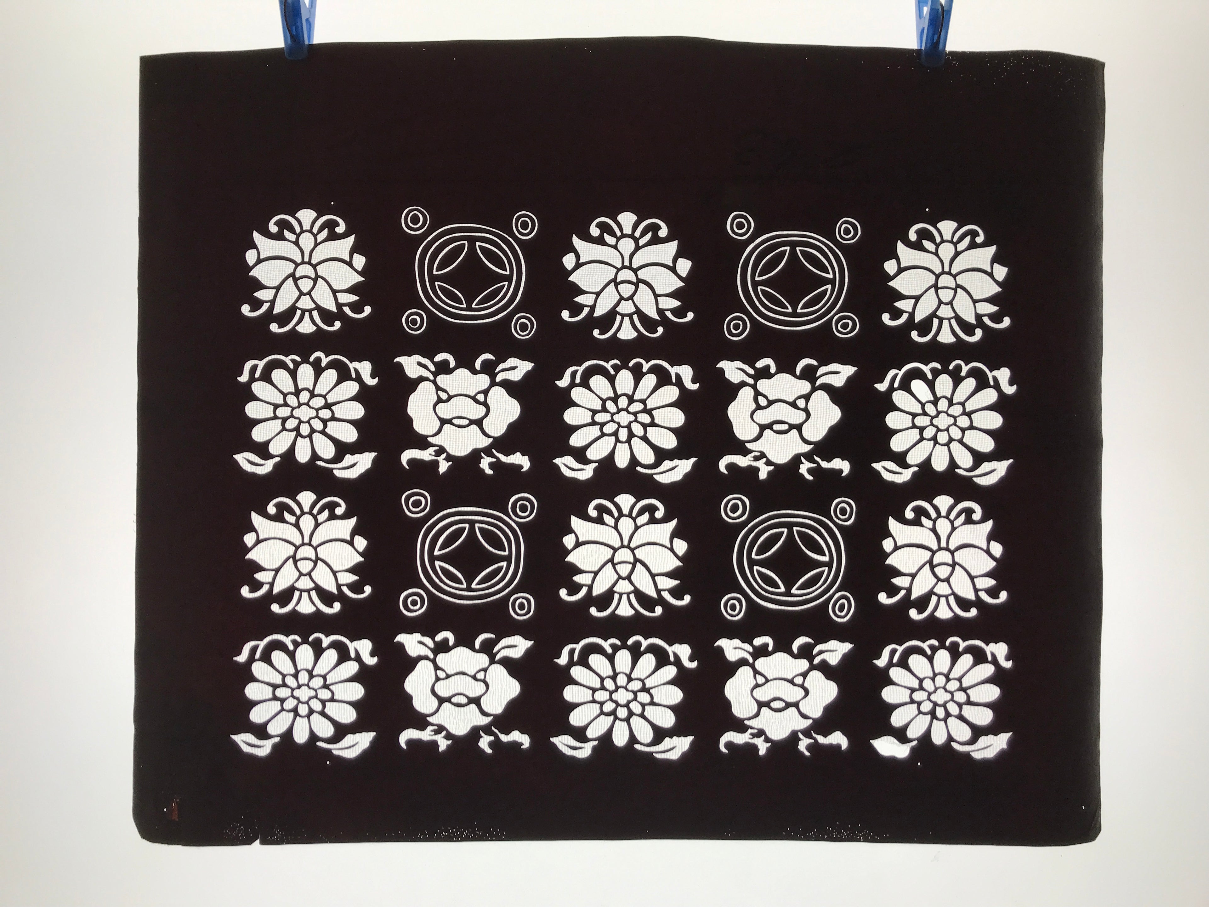 Antique Japanese Katagami Kimono Paper Stencil Katazome Flowers Shippo 4Y610