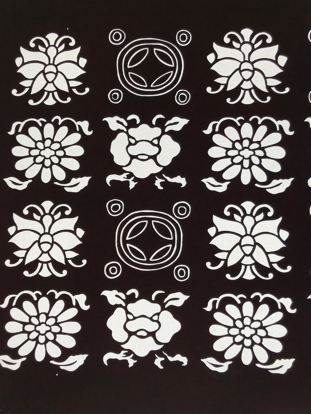 Antique Japanese Katagami Kimono Paper Stencil Katazome Flowers Shippo 4Y610