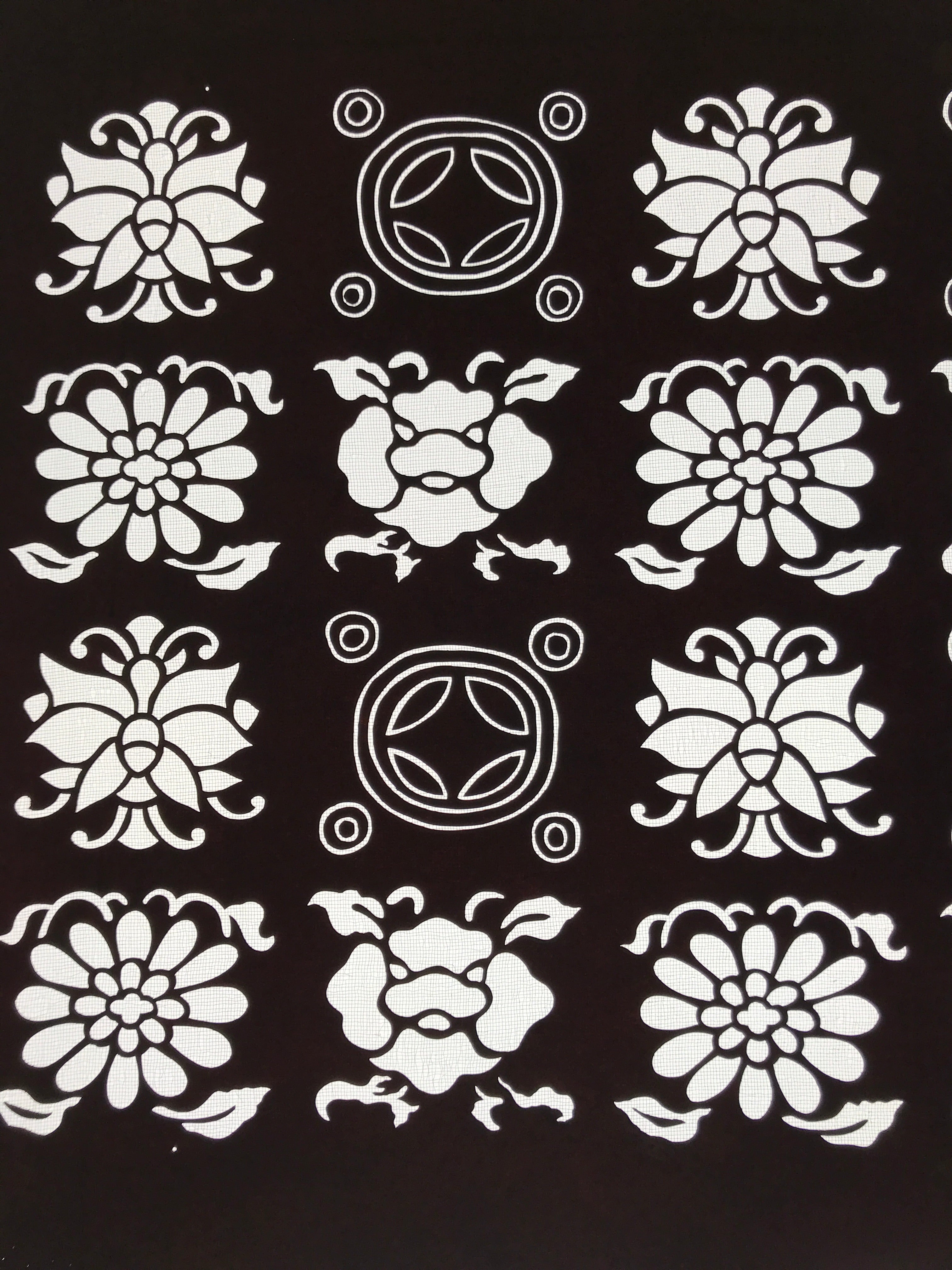 Antique Japanese Katagami Kimono Paper Stencil Katazome Flowers Shippo 4Y610