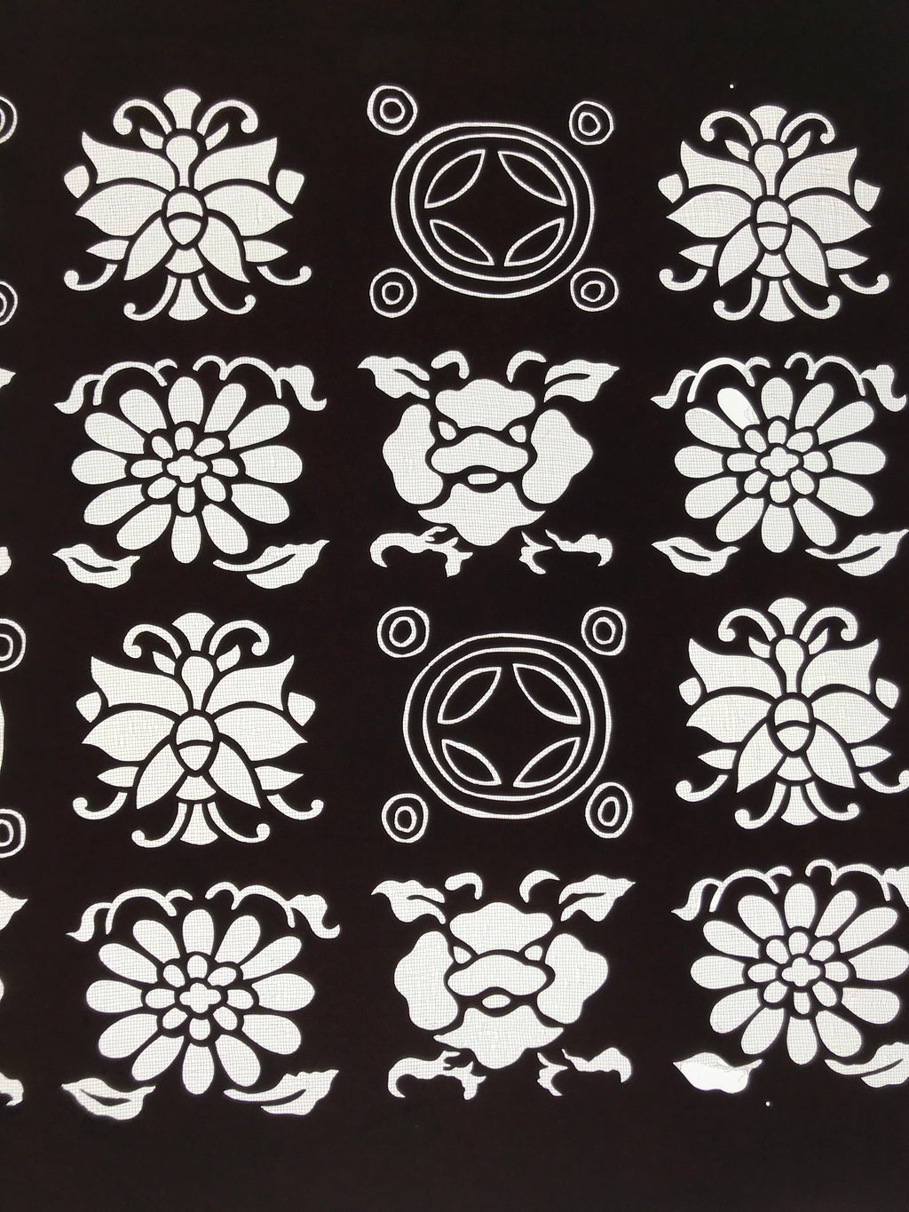 Antique Japanese Katagami Kimono Paper Stencil Katazome Flowers Shippo 4Y610