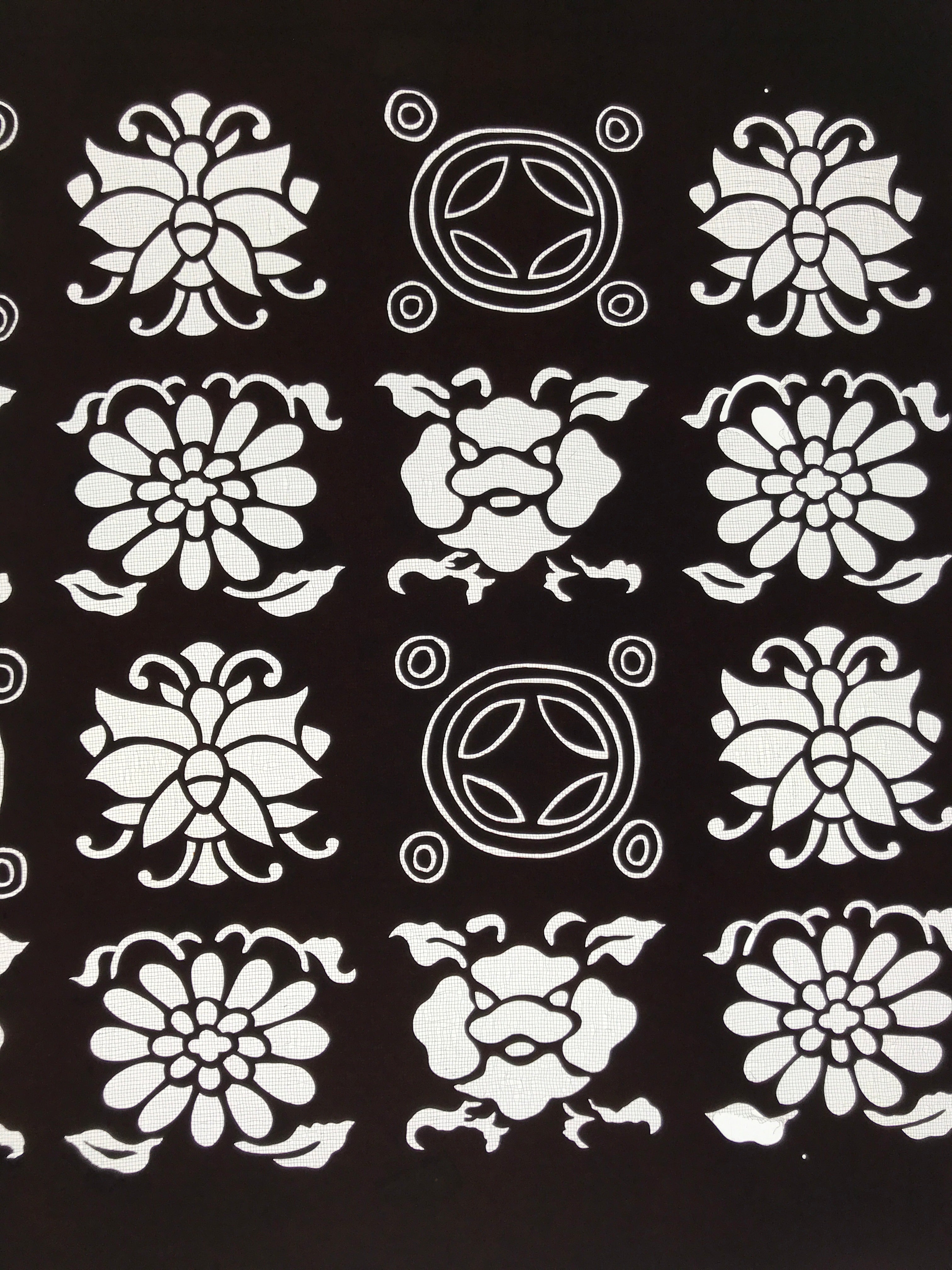 Antique Japanese Katagami Kimono Paper Stencil Katazome Flowers Shippo 4Y610