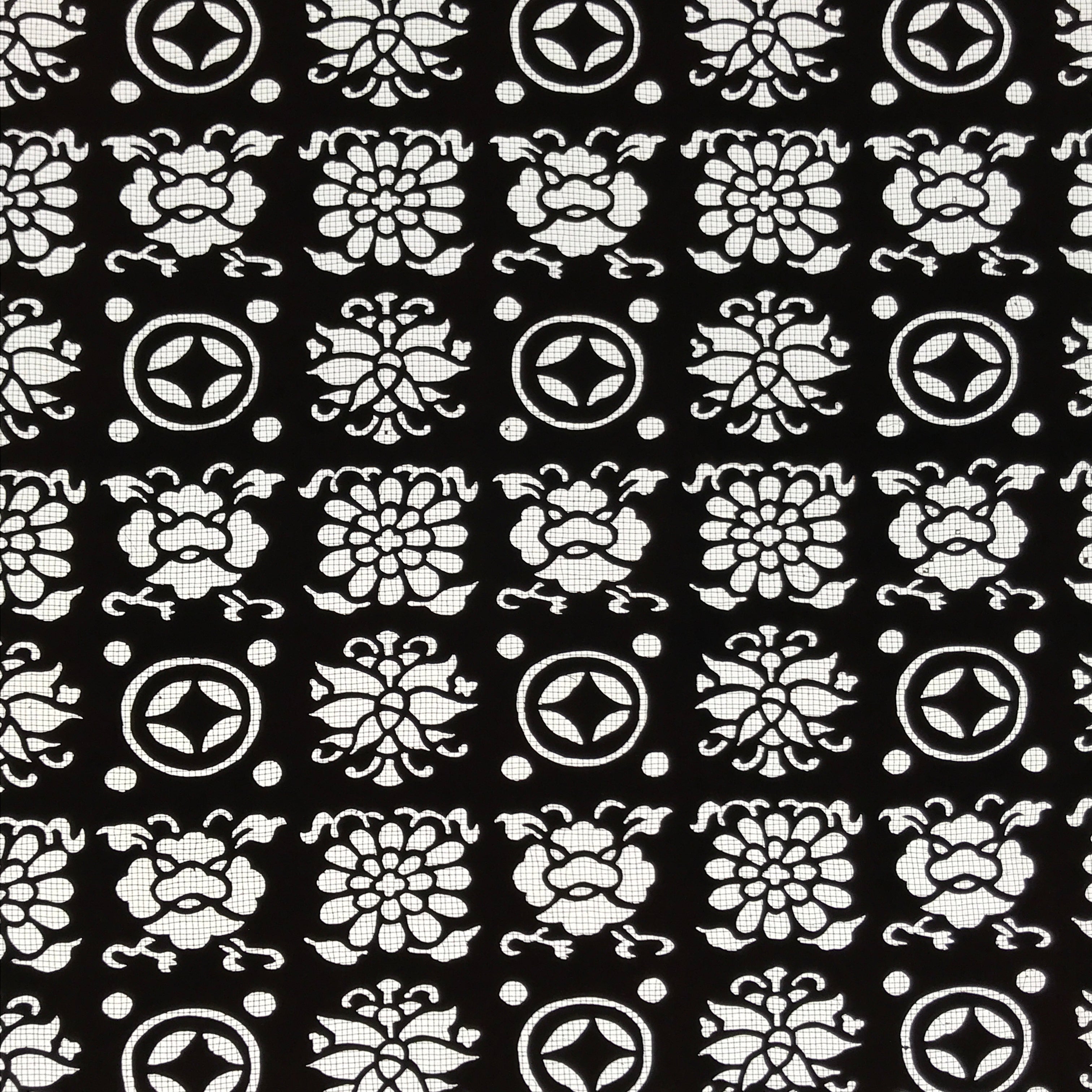 Antique Japanese Katagami Kimono Paper Stencil Katazome Flowers Shippo 4Y619