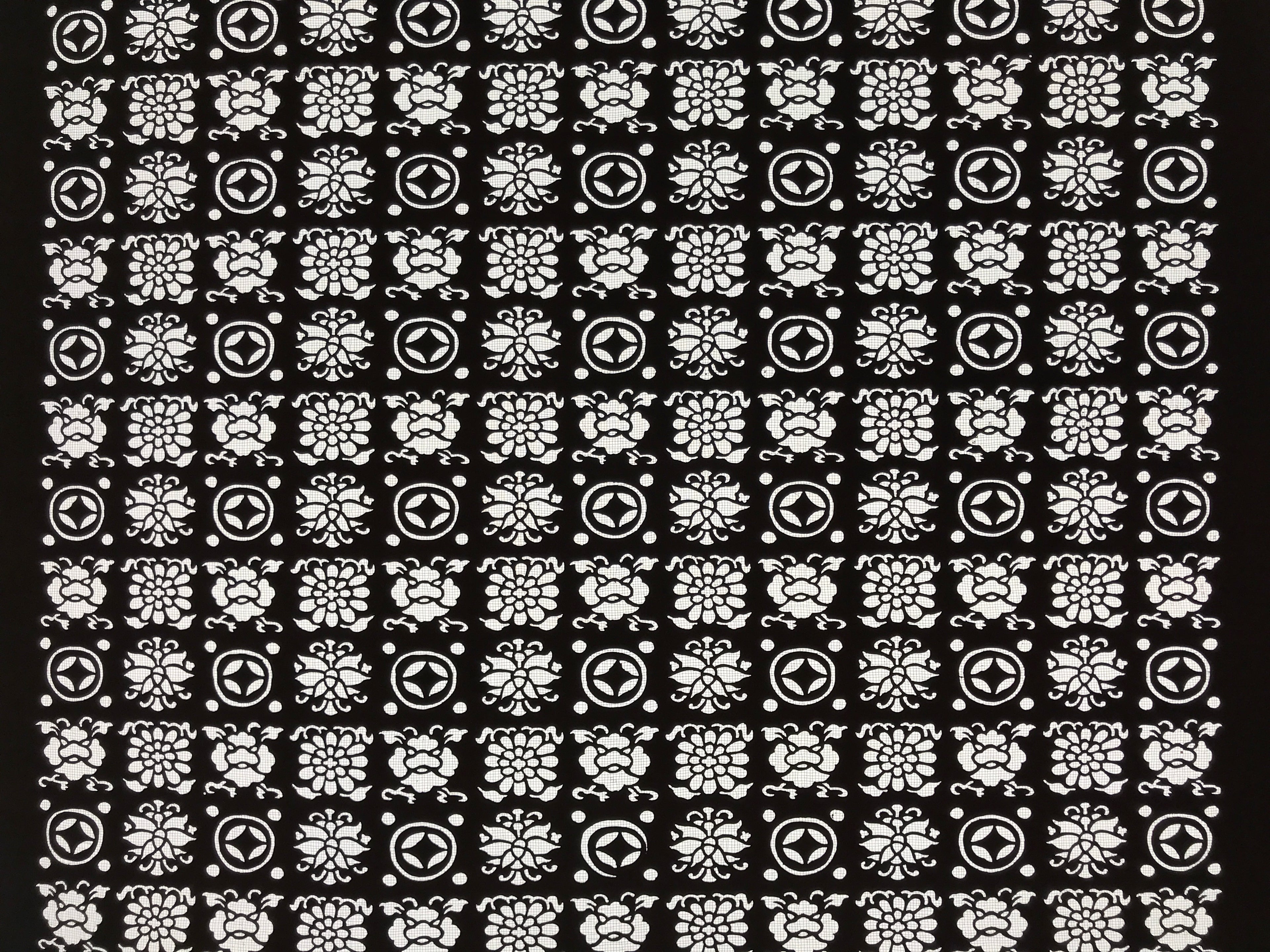 Antique Japanese Katagami Kimono Paper Stencil Katazome Flowers Shippo 4Y619