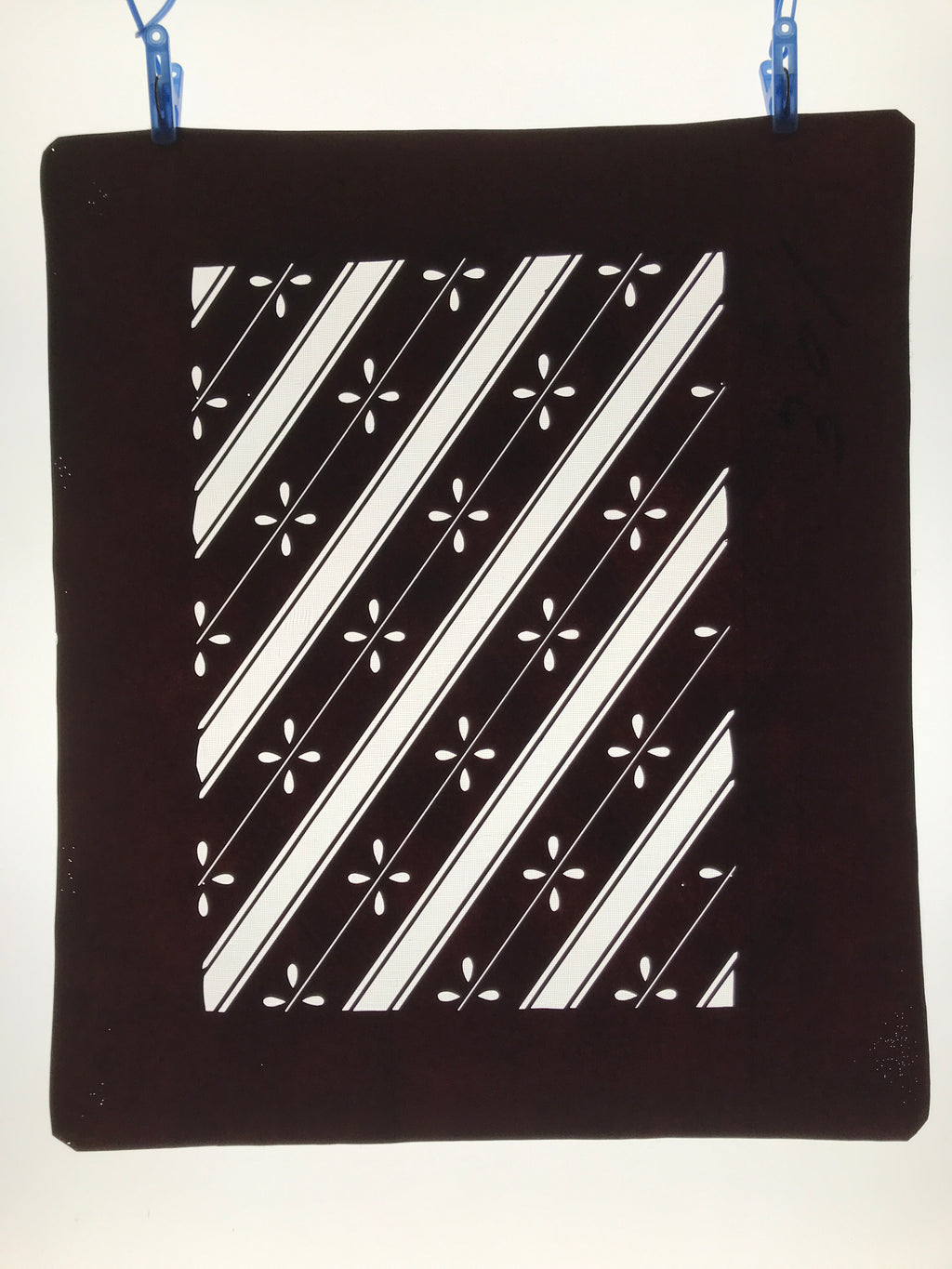 Antique Japanese Katagami Kimono Paper Stencil Katazome Flowers Stripes 4Y611