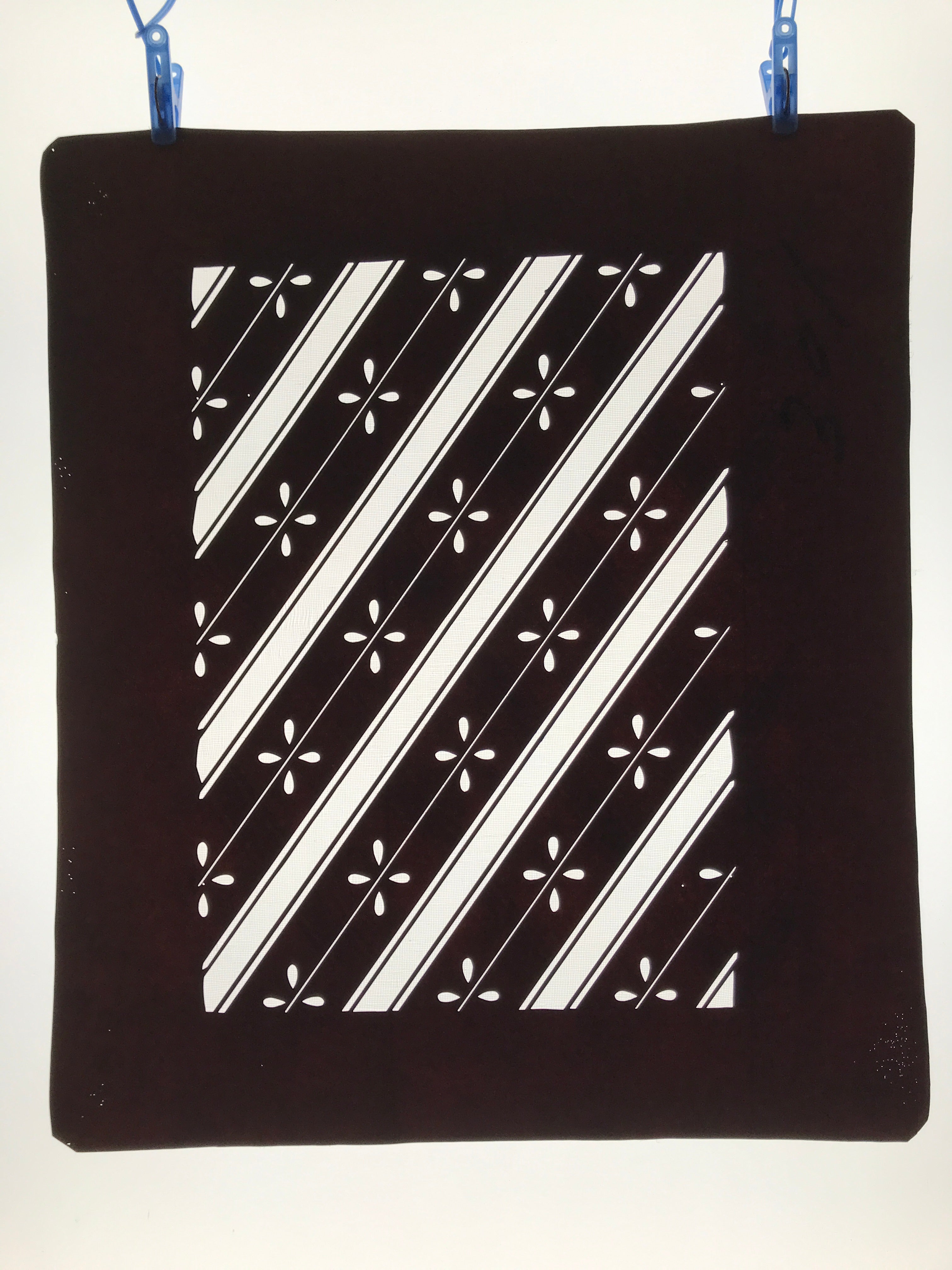 Antique Japanese Katagami Kimono Paper Stencil Katazome Flowers Stripes 4Y611