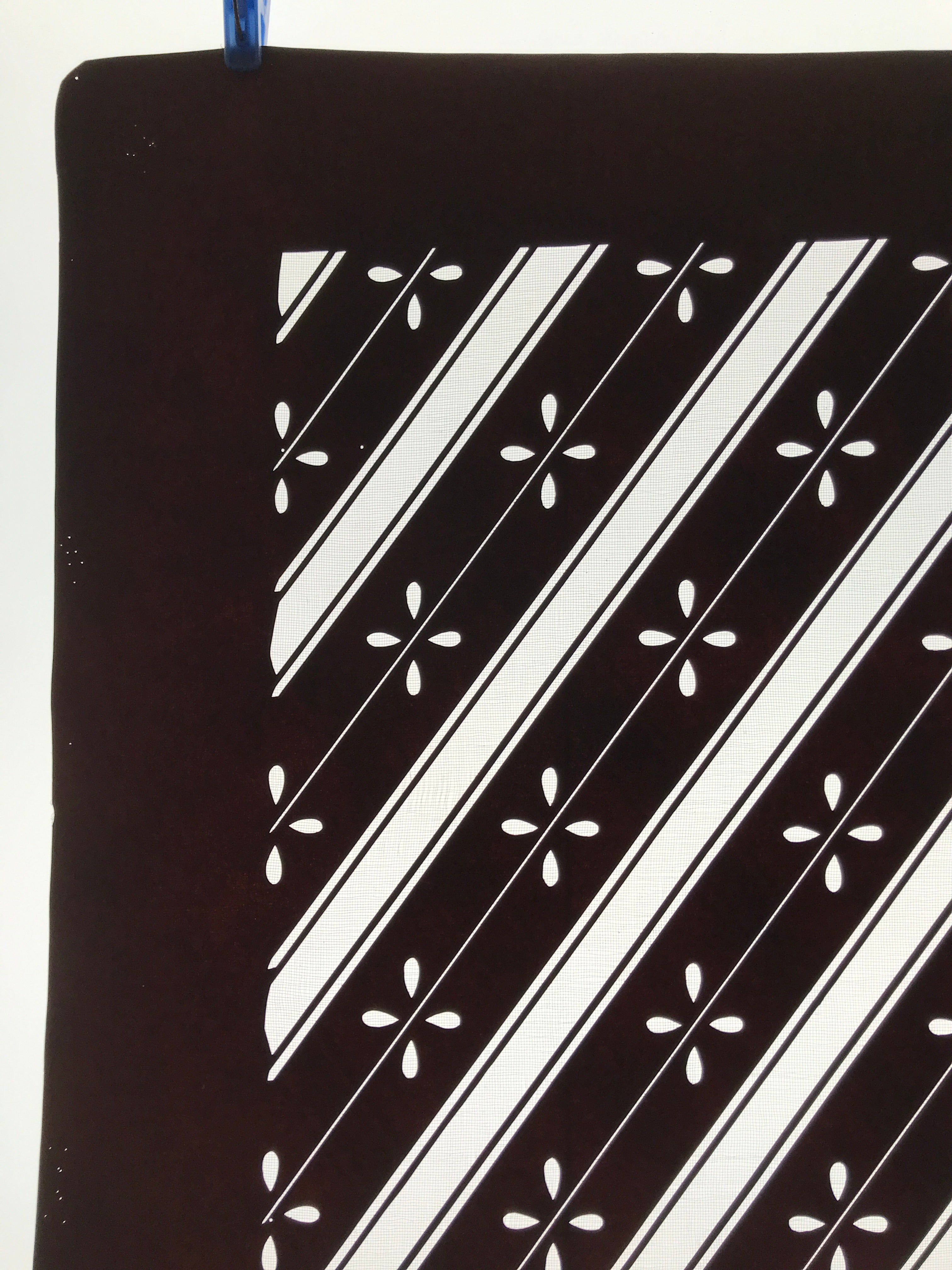 Antique Japanese Katagami Kimono Paper Stencil Katazome Flowers Stripes 4Y611