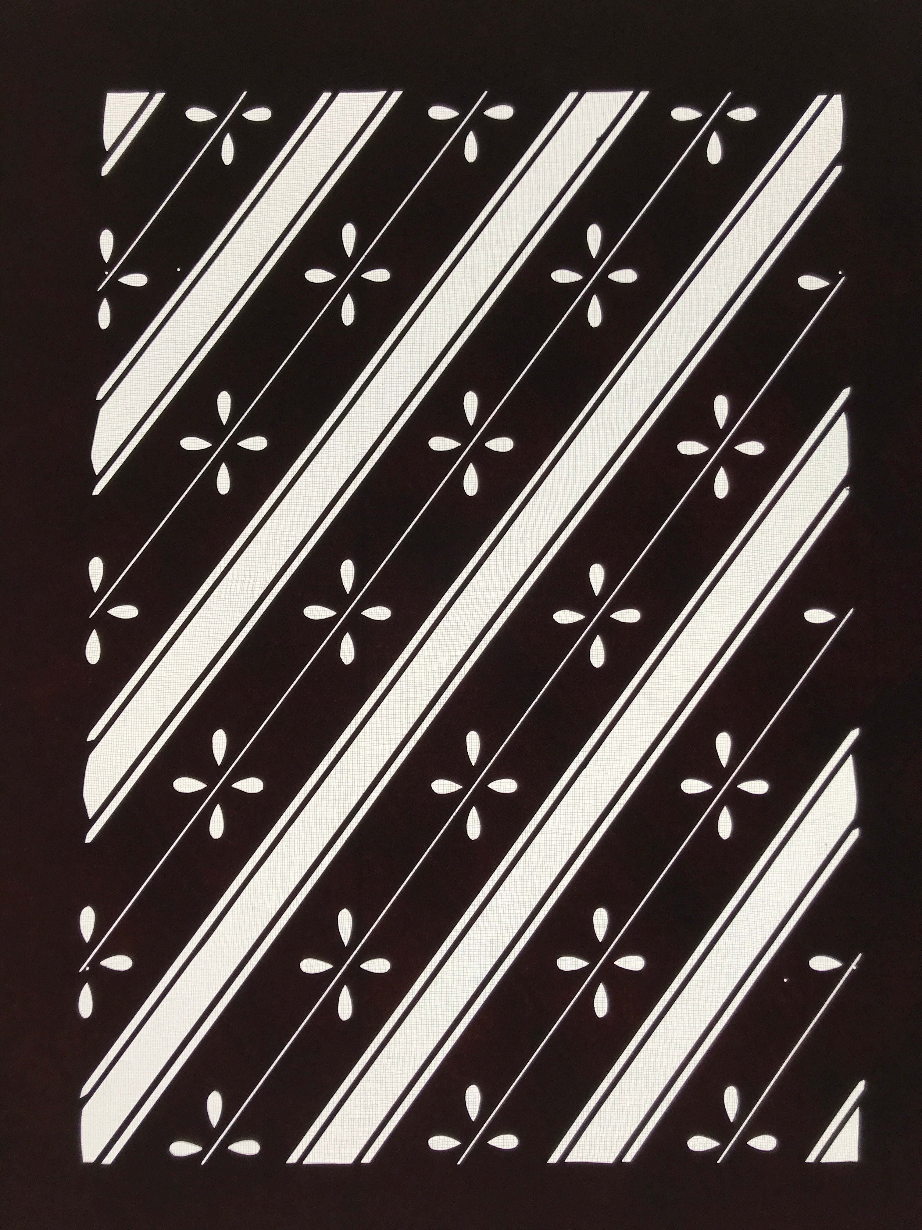 Antique Japanese Katagami Kimono Paper Stencil Katazome Flowers Stripes 4Y611
