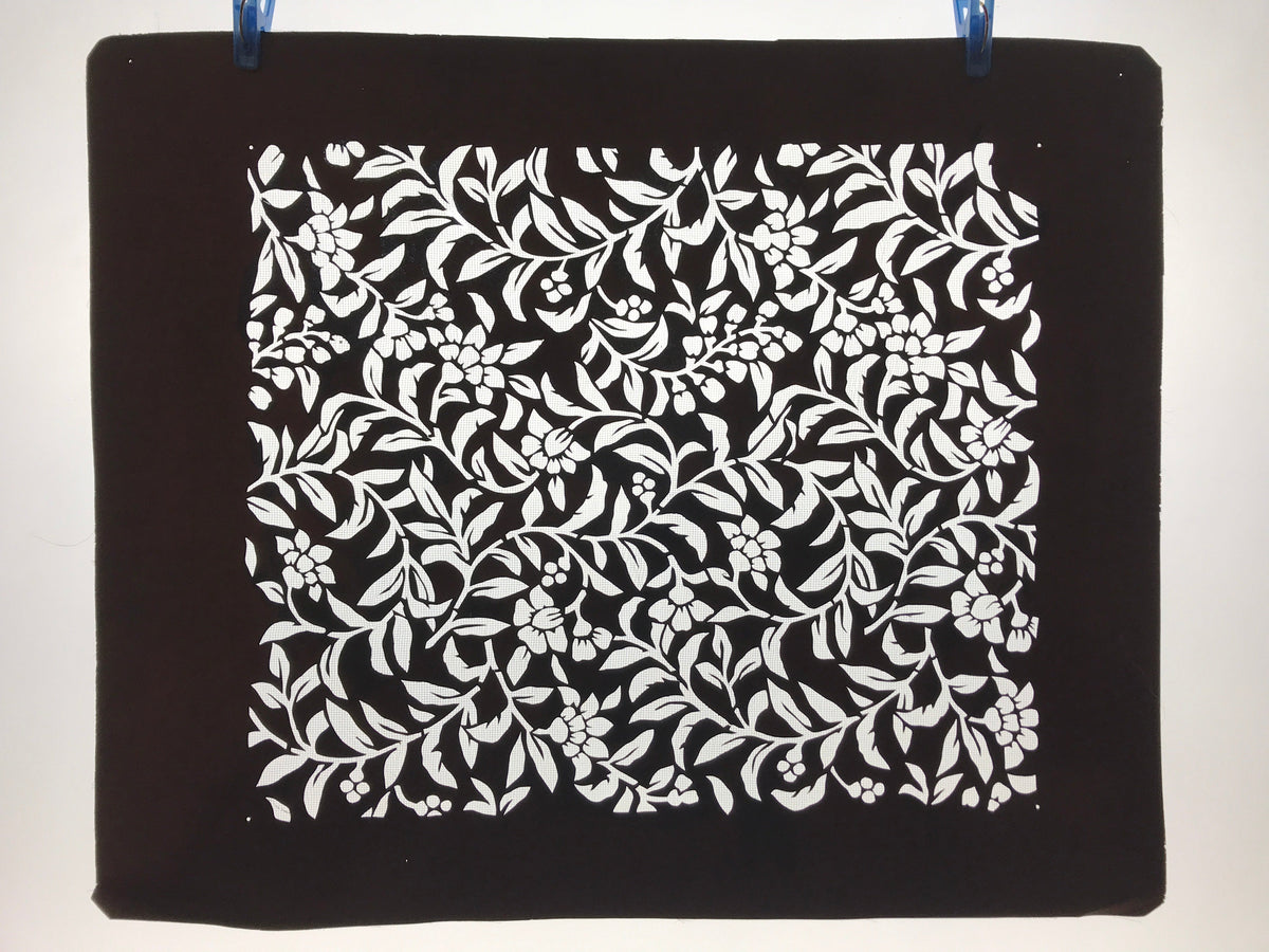 Antique Japanese Katagami Kimono Paper Stencil Katazome Flowers Vines 4Y576