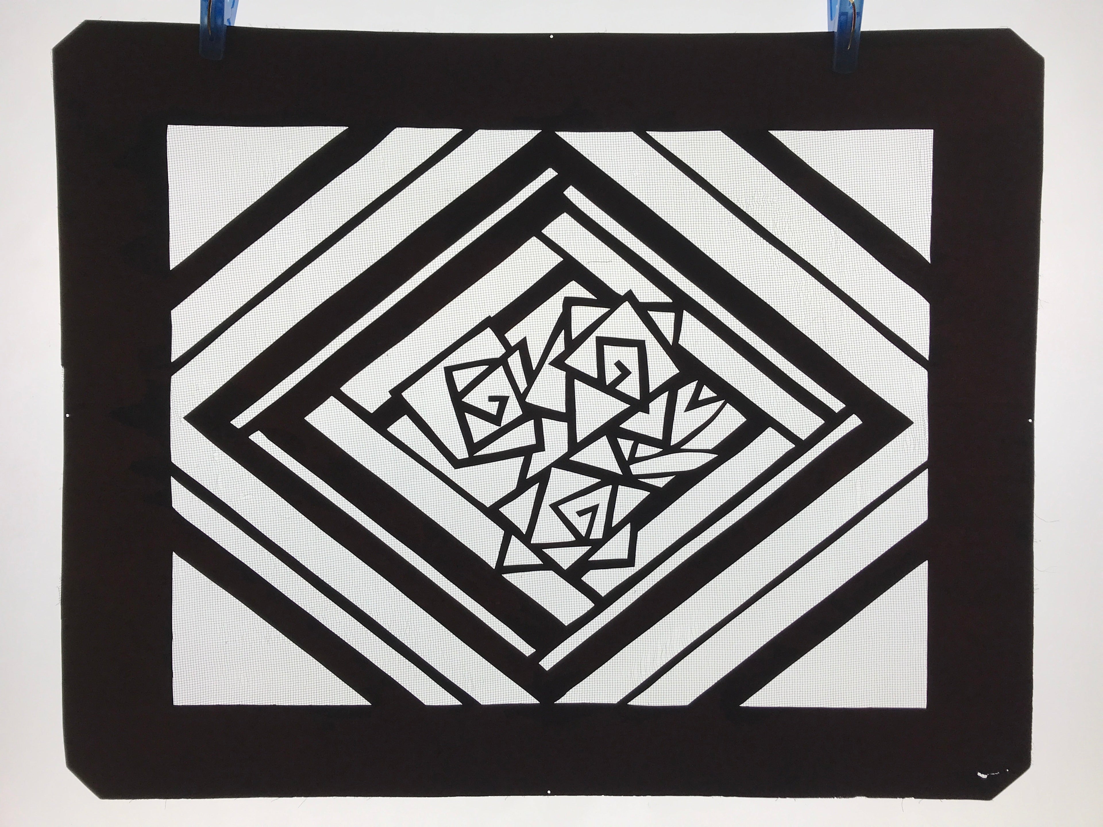 Antique Japanese Katagami Kimono Paper Stencil Katazome Geometric Rose 4Y577