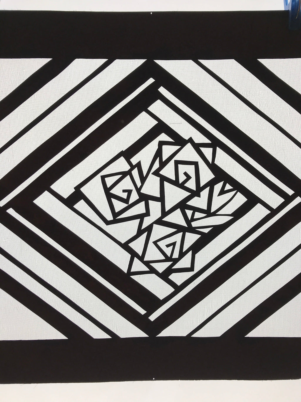 Antique Japanese Katagami Kimono Paper Stencil Katazome Geometric Rose 4Y577