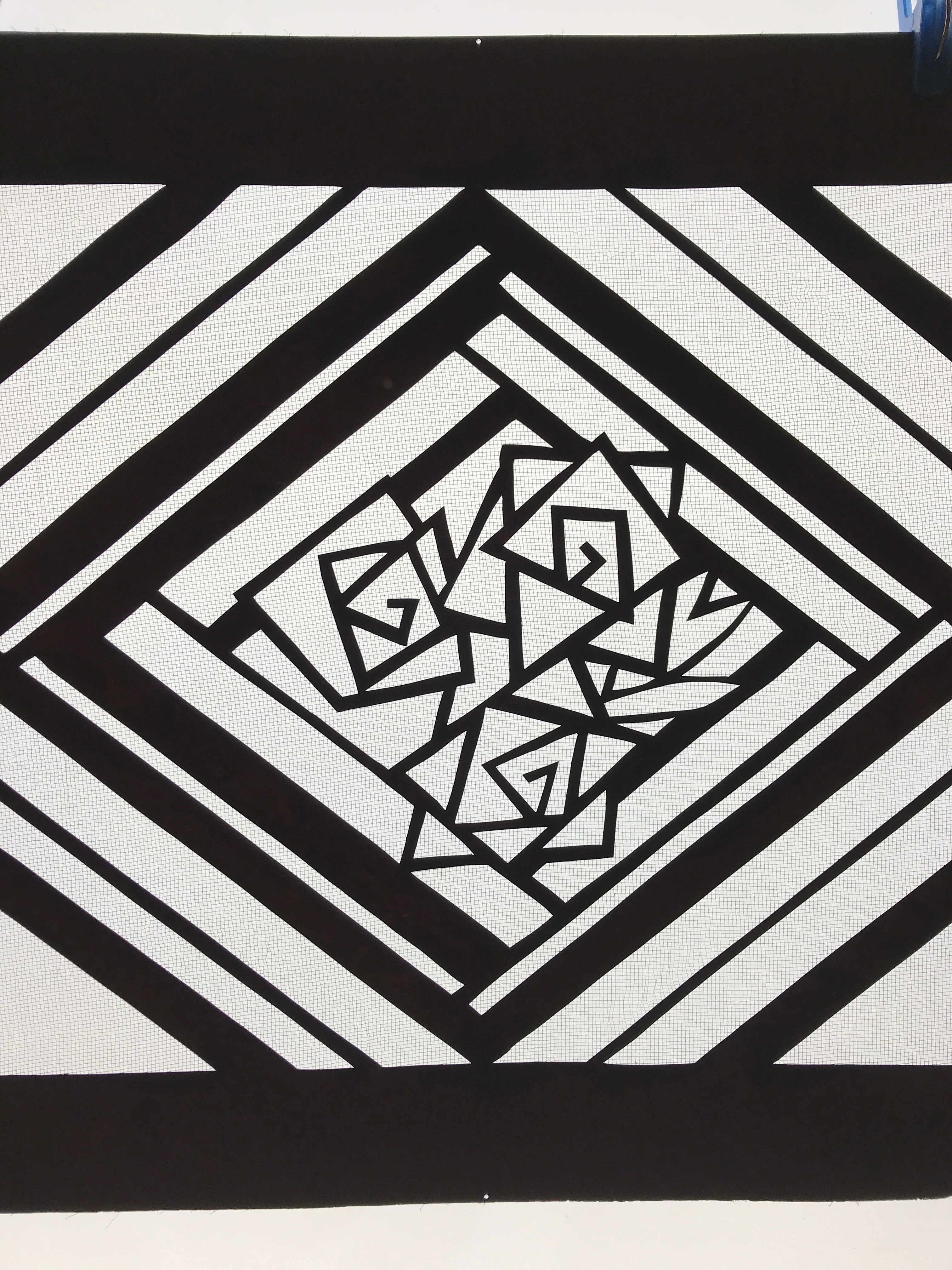 Antique Japanese Katagami Kimono Paper Stencil Katazome Geometric Rose 4Y577