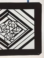 Antique Japanese Katagami Kimono Paper Stencil Katazome Geometric Rose 4Y577